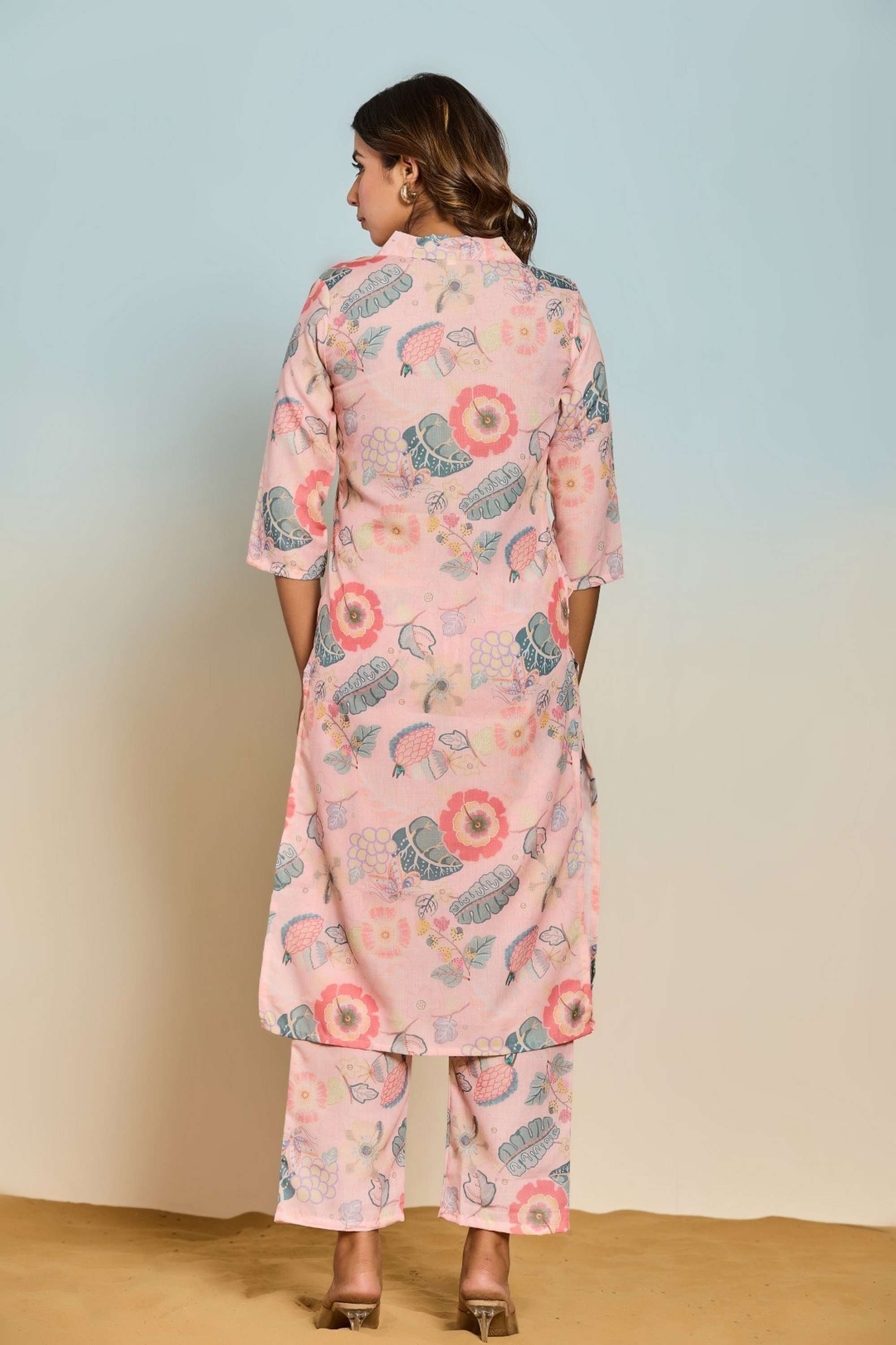 Printed-Cotton-Blend-V-Neck-Women-s-Co-Ord-Set