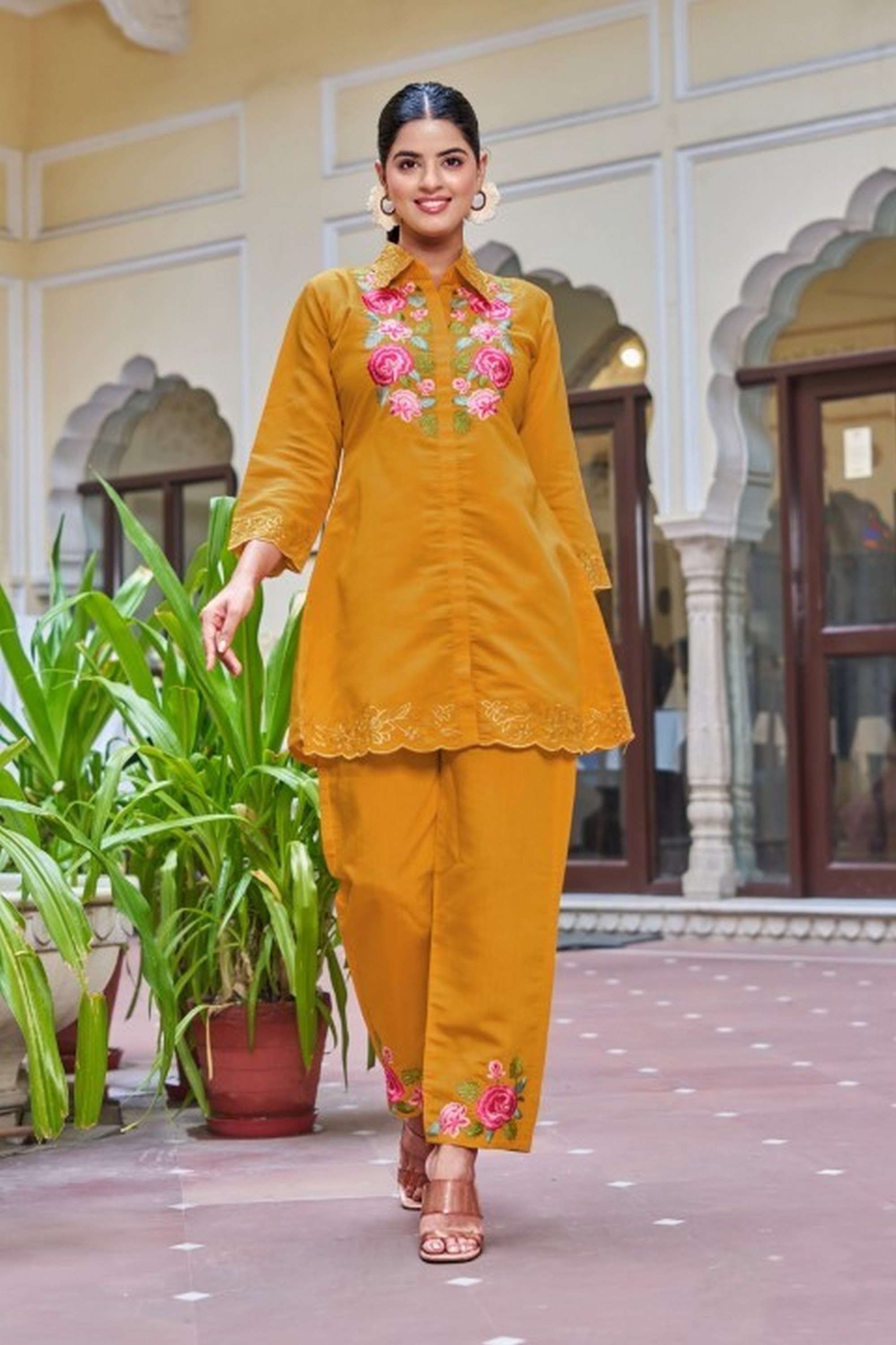 Floral-Chiffon-Collared-Women-s-Co-Ord-Set