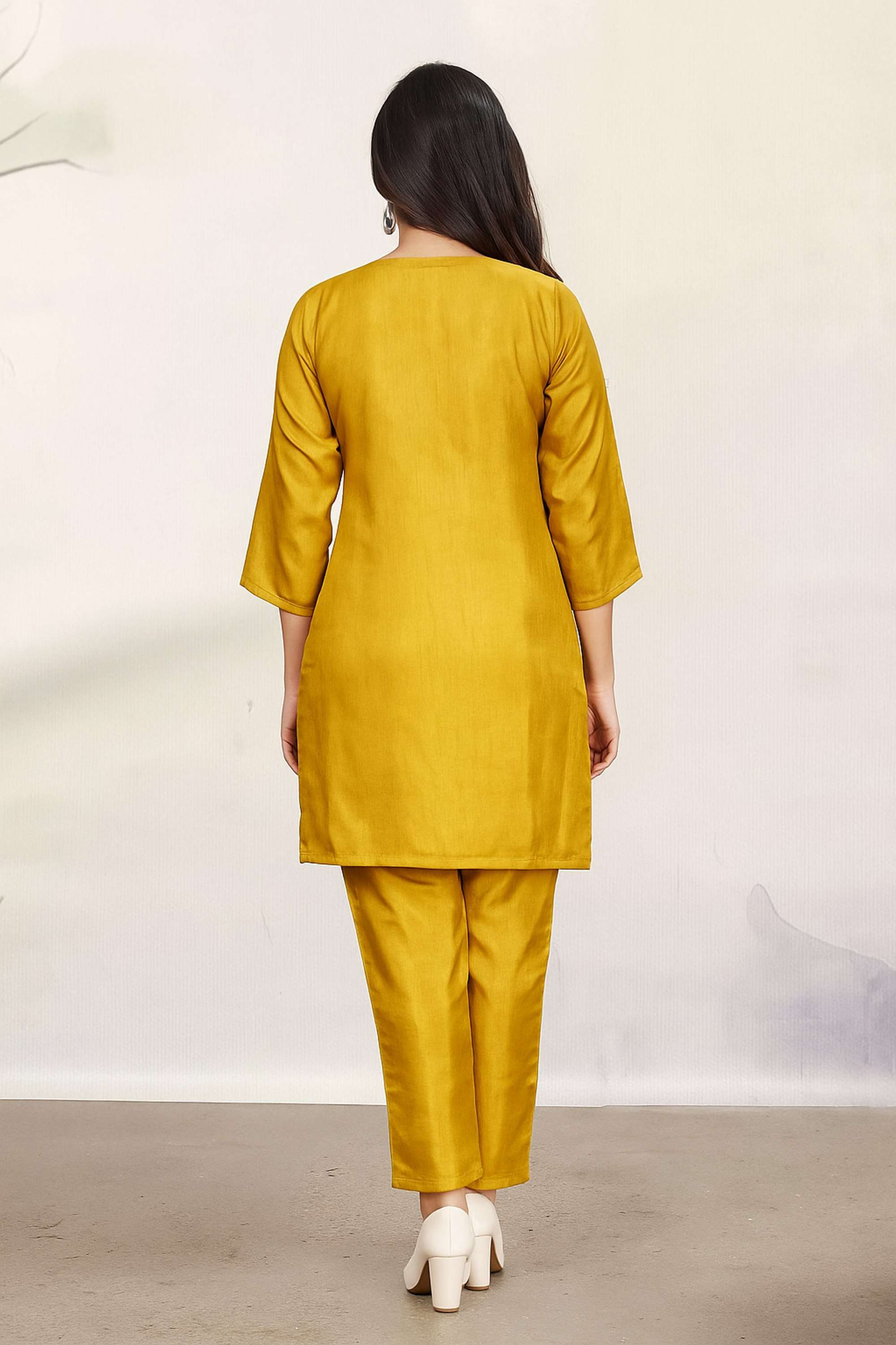 Embroidered-Blended-Fabric-V-Neck-Women-s-Co-Ord-Set