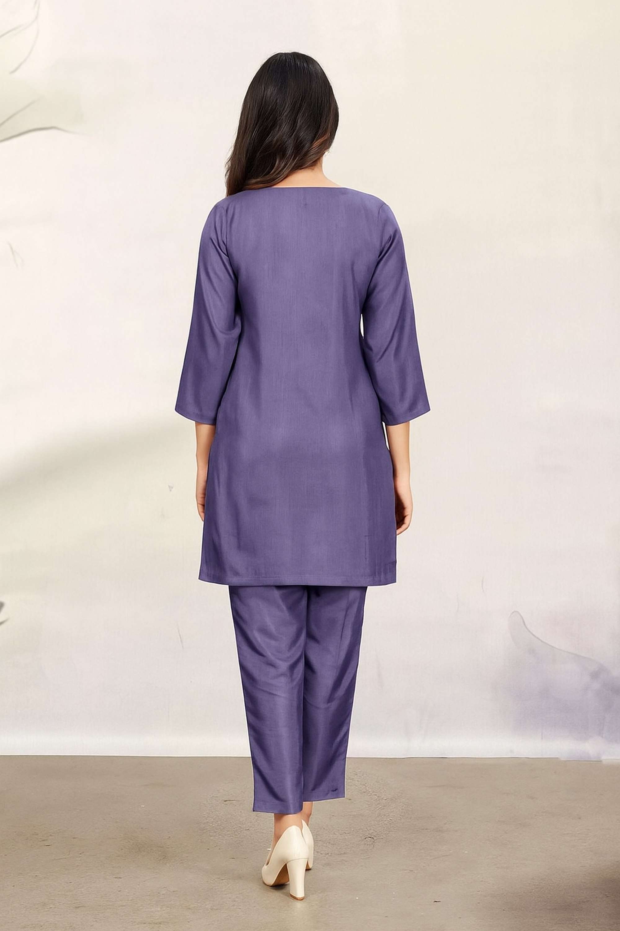 Embroidered-Blended-Fabric-V-Neck-Women-s-Co-Ord-Set