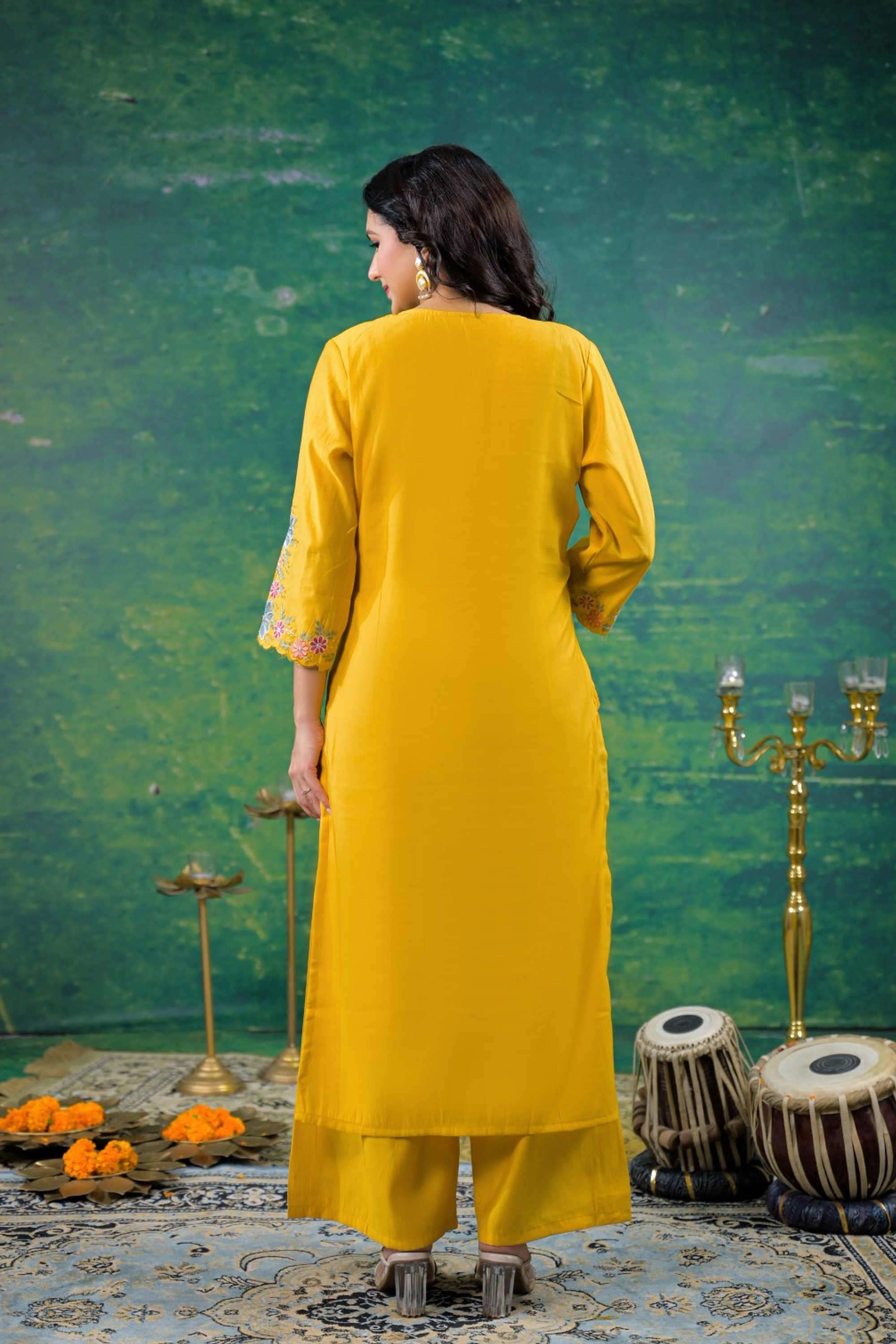 Solid-Regular-Silk-Women-s-Festive-Wear-Palazzos