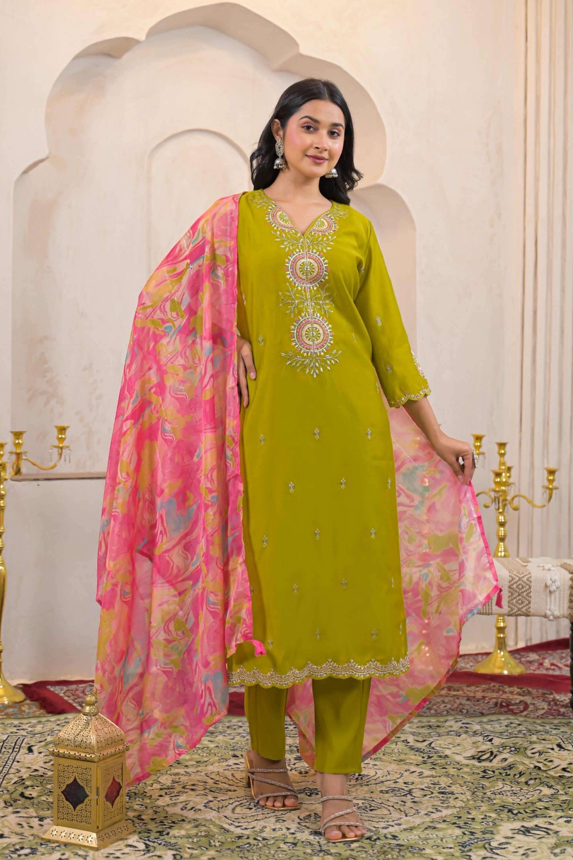 Solid-Silk-Women-s-Festive-Wear-Kurta-Set