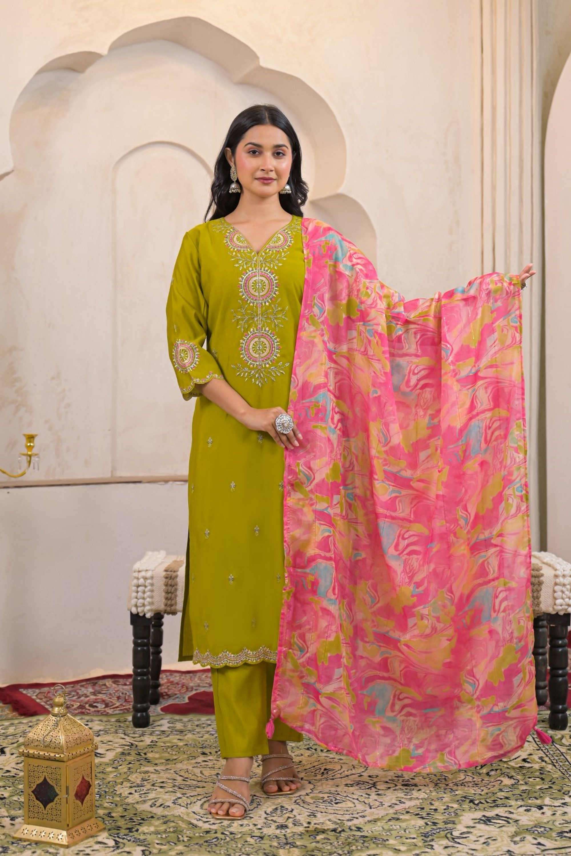 Solid-Silk-Women-s-Festive-Wear-Kurta-Set