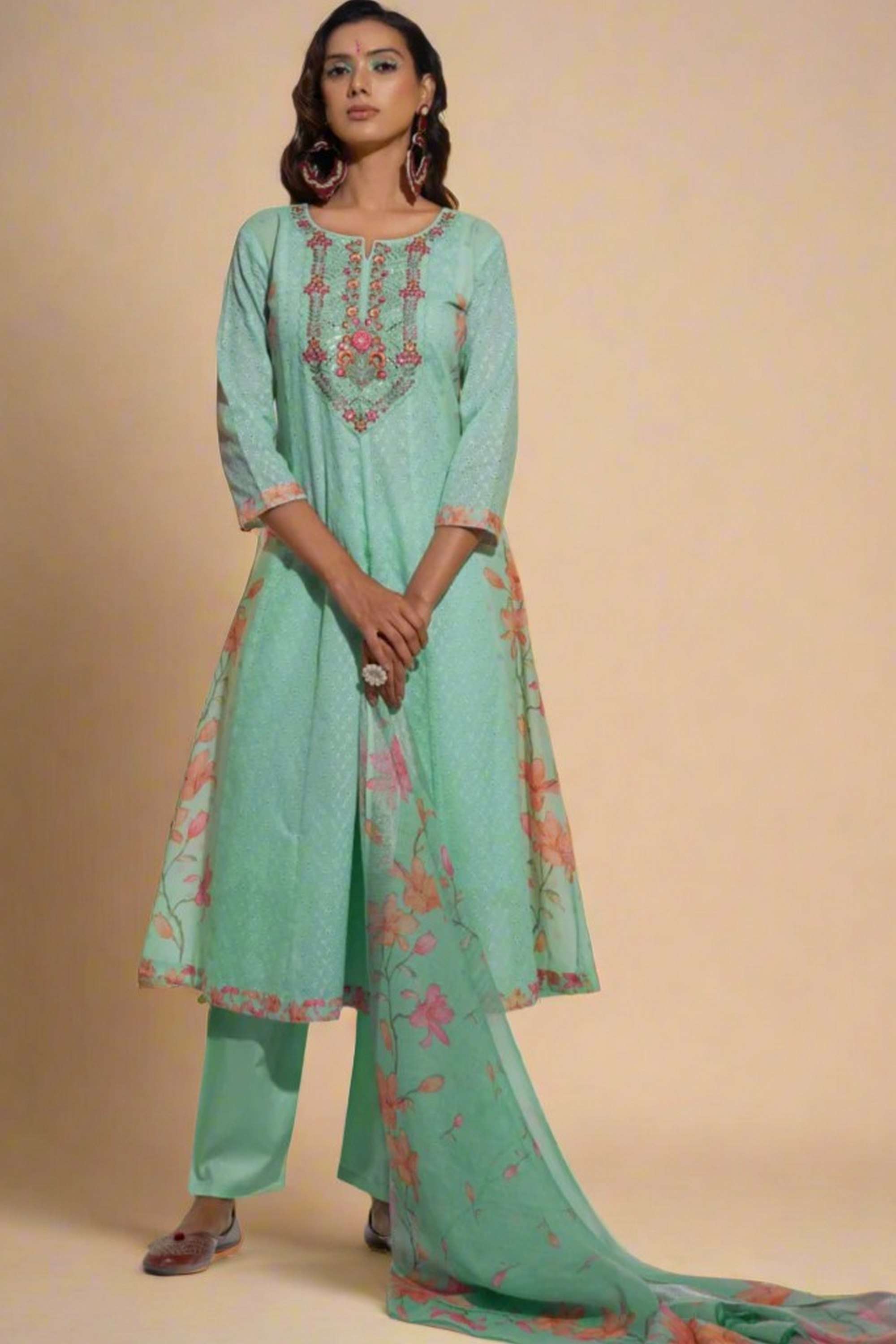 Printed-Cotton-Round-Neck-Women-s-Kurta-Set