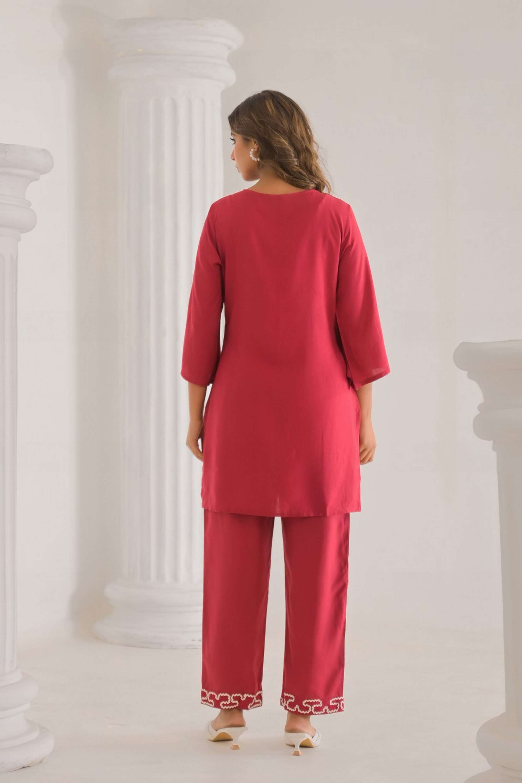 Textured-Cotton-Blend-V-Neck-Women-s-Co-Ord-Set