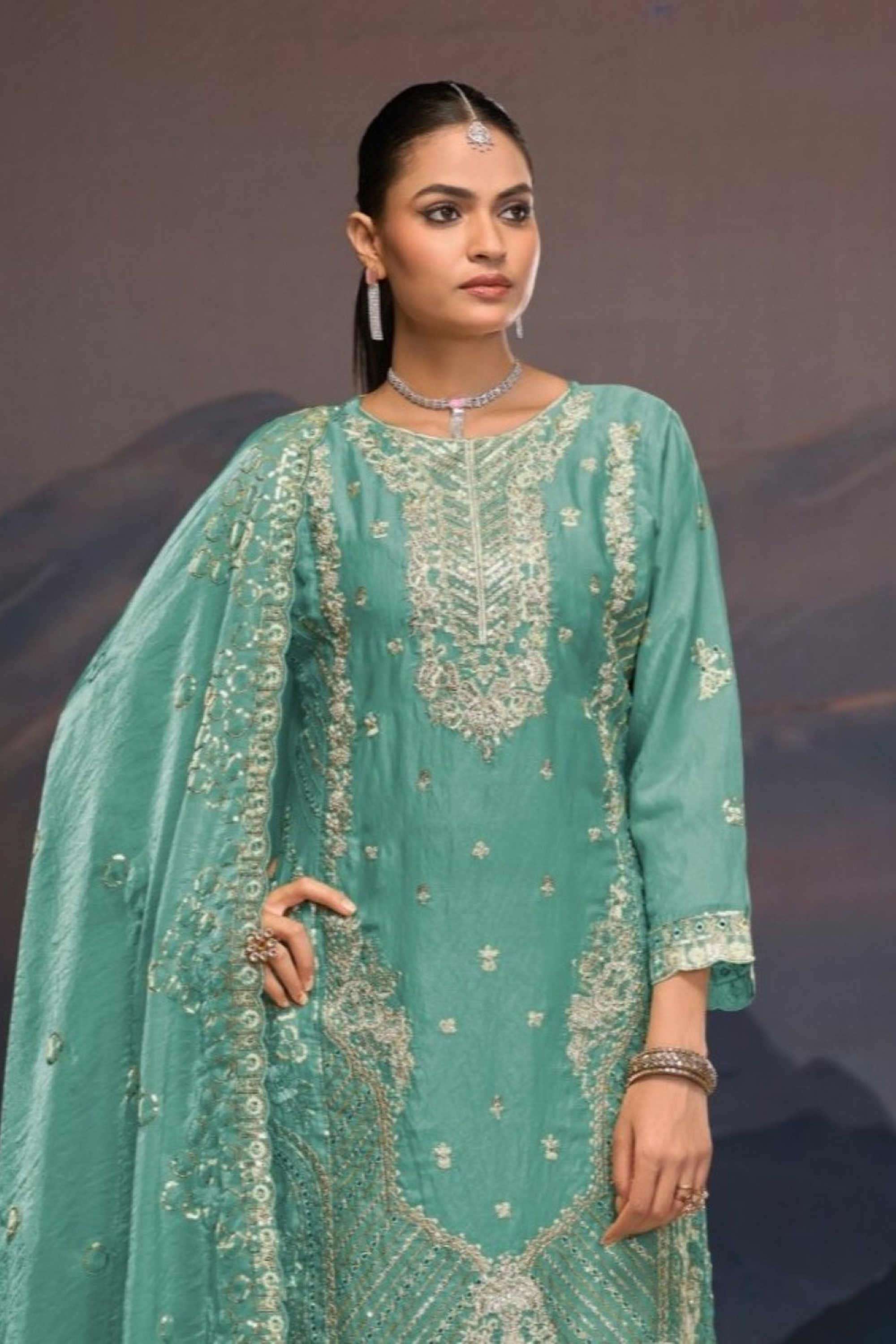 Textured-Organza-Women-s-Festive-Wear-Kurta-Set