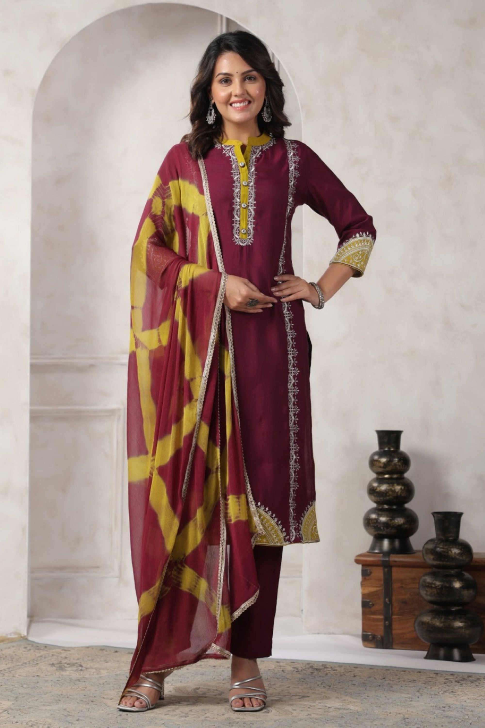 Solid-Silk-Women-s-Ethnic-Kurta-Set