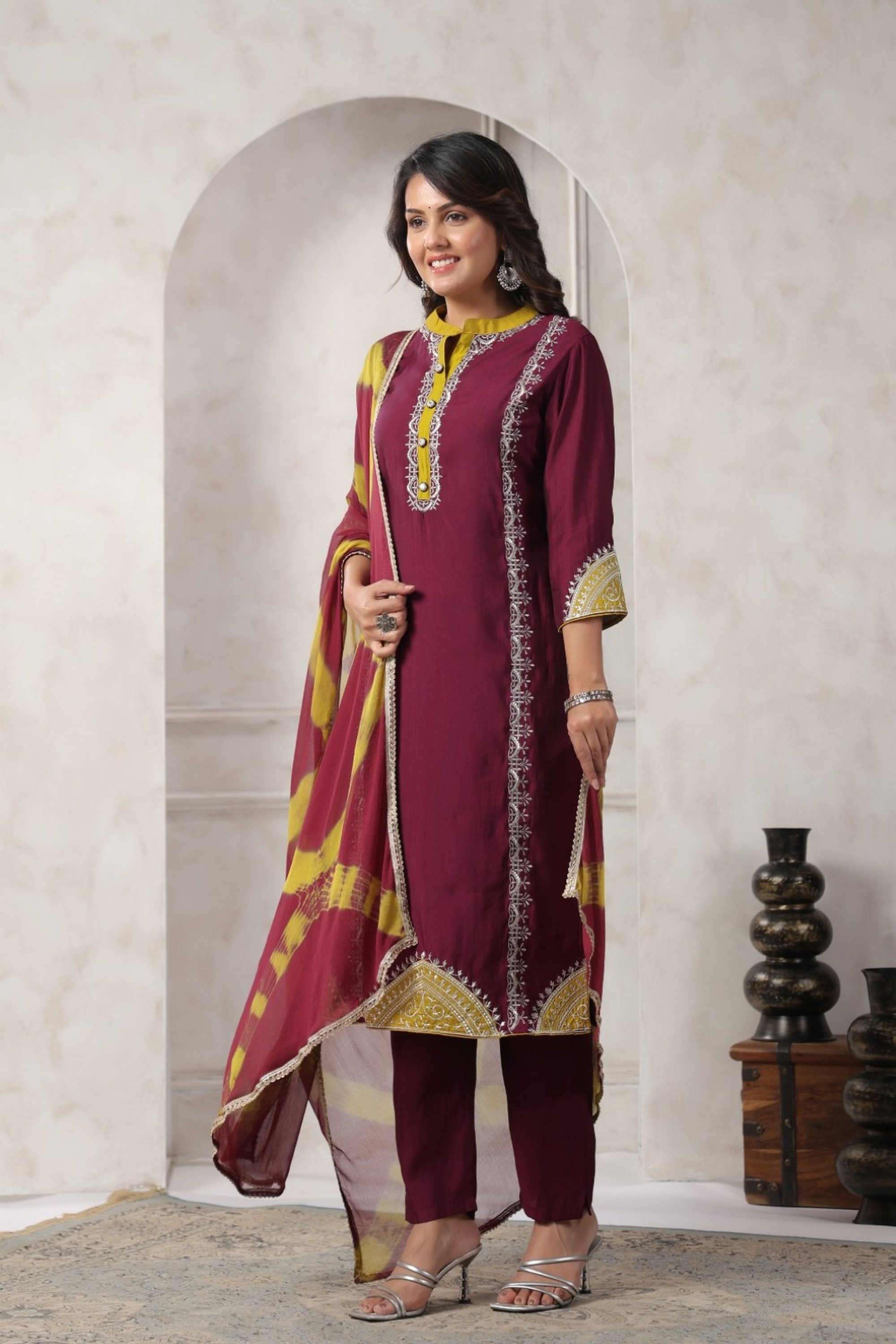 Solid-Silk-Women-s-Ethnic-Kurta-Set
