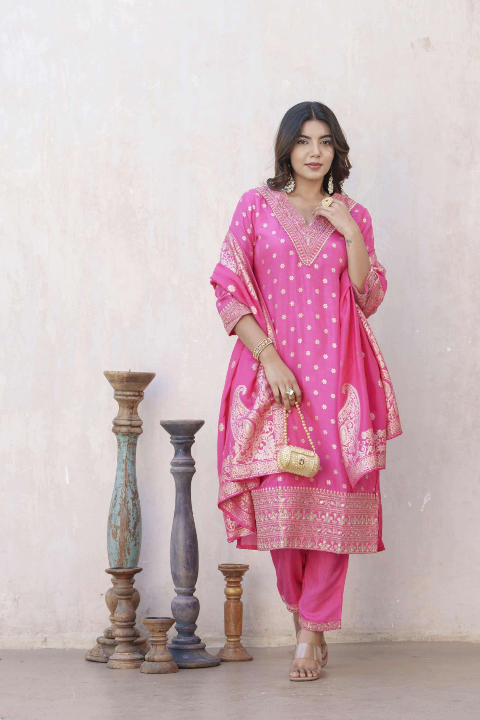 Solid-Silk-Women-s-Festive-Wear-Kurta-Set