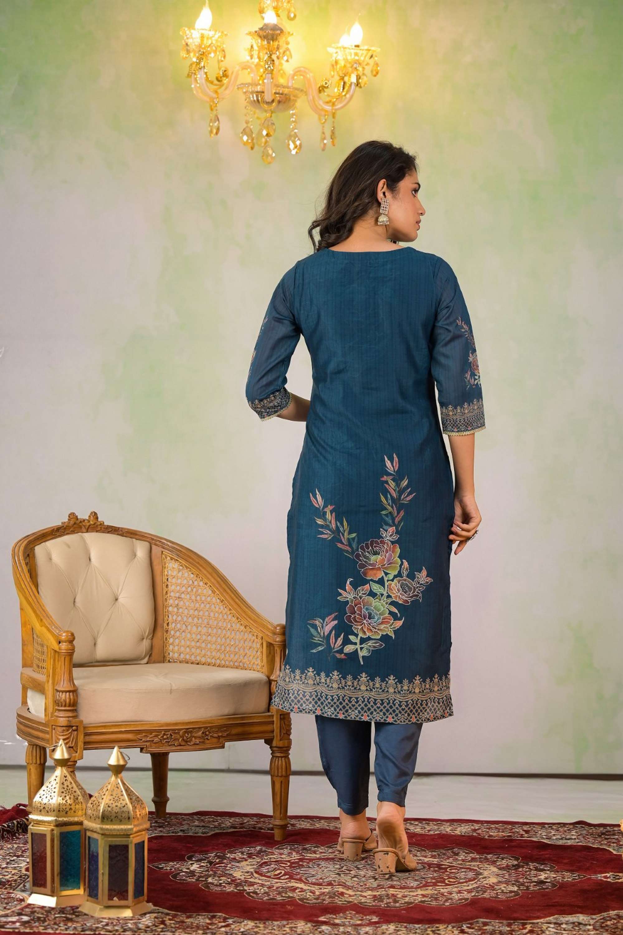 Printed-Blended-Fabric-Round-Neck-Women-s-Kurta-Set