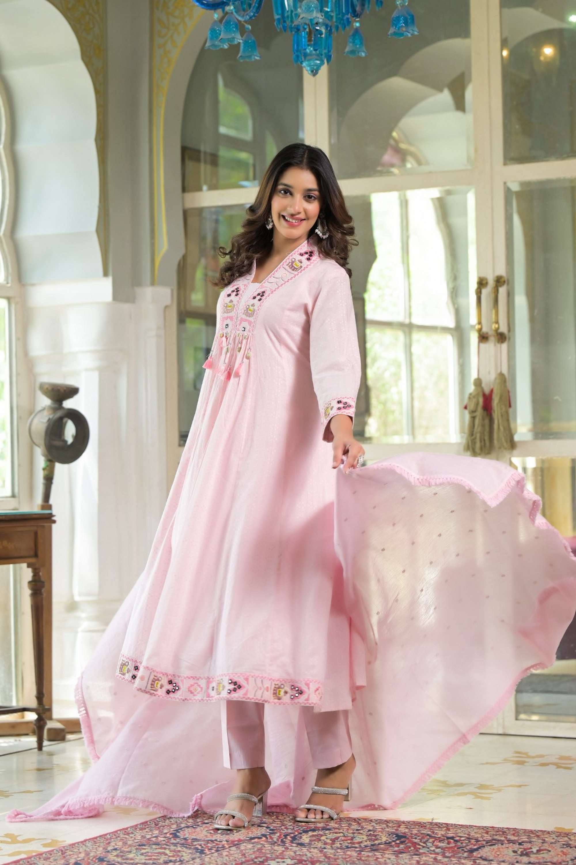 Solid-Cotton-V-Neck-Women-s-Kurta-Set