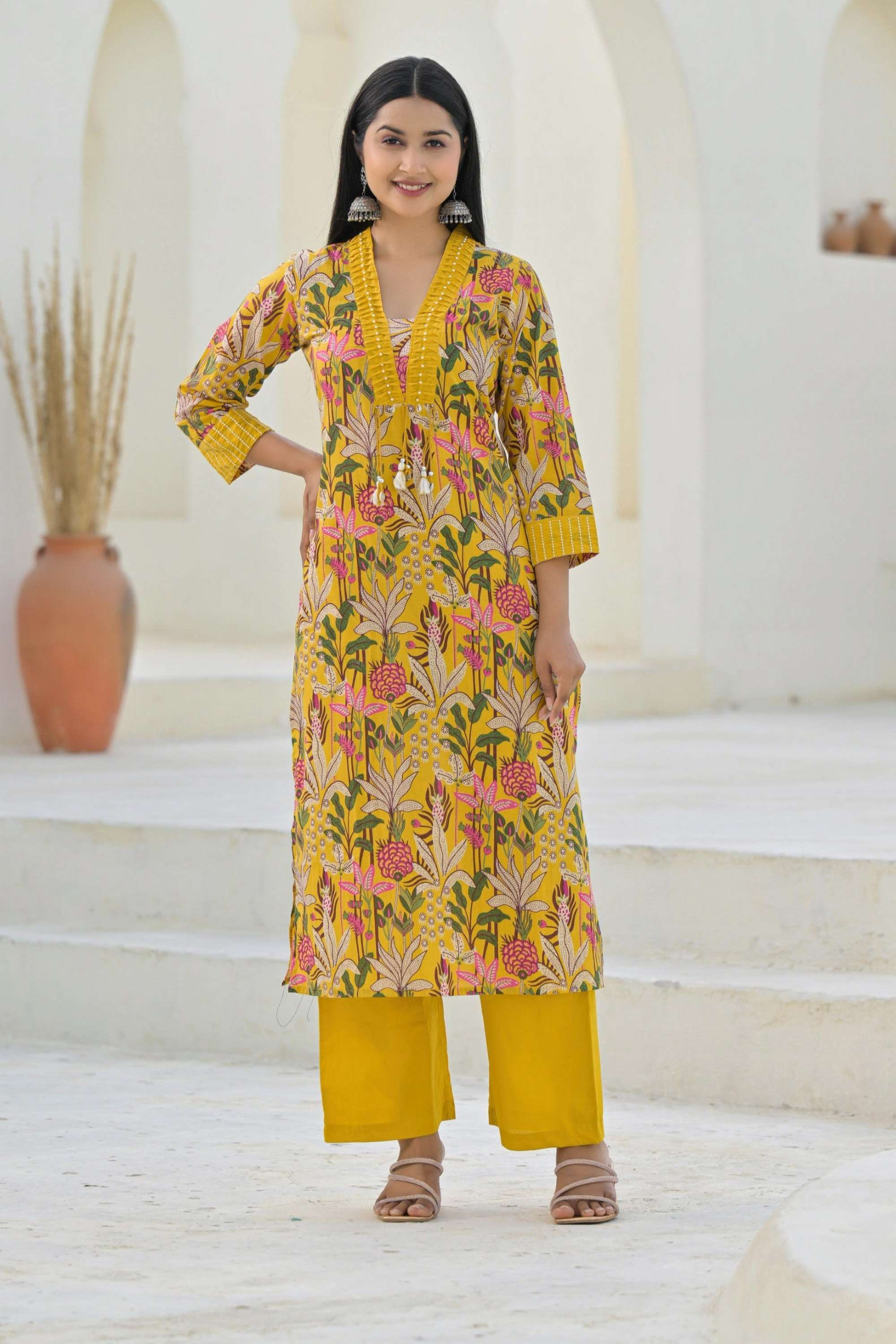 Printed-Cotton-V-Neck-Women-s-Co-Ord-Set