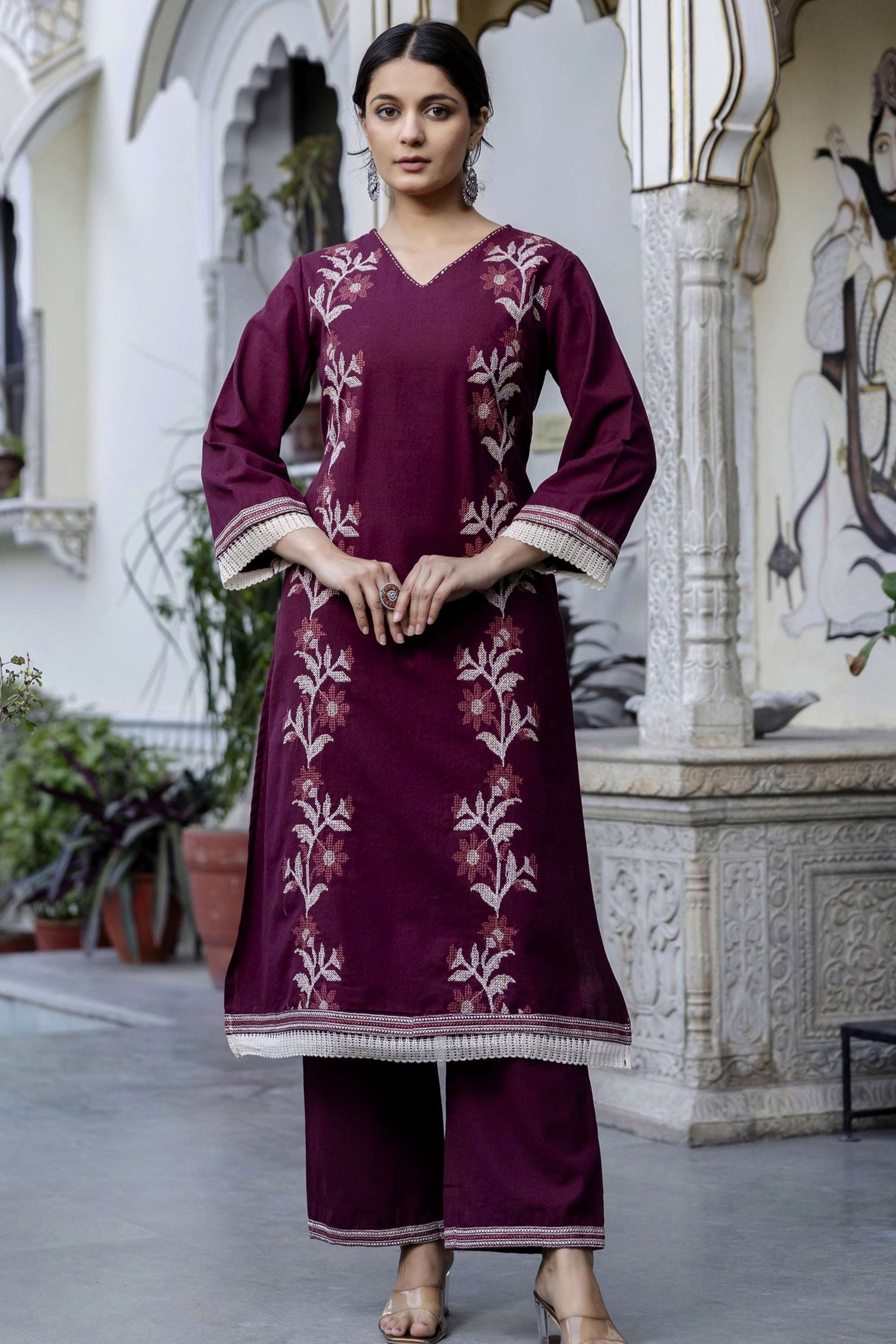 Printed-Cotton-V-Neck-Women-s-Co-Ord-Set