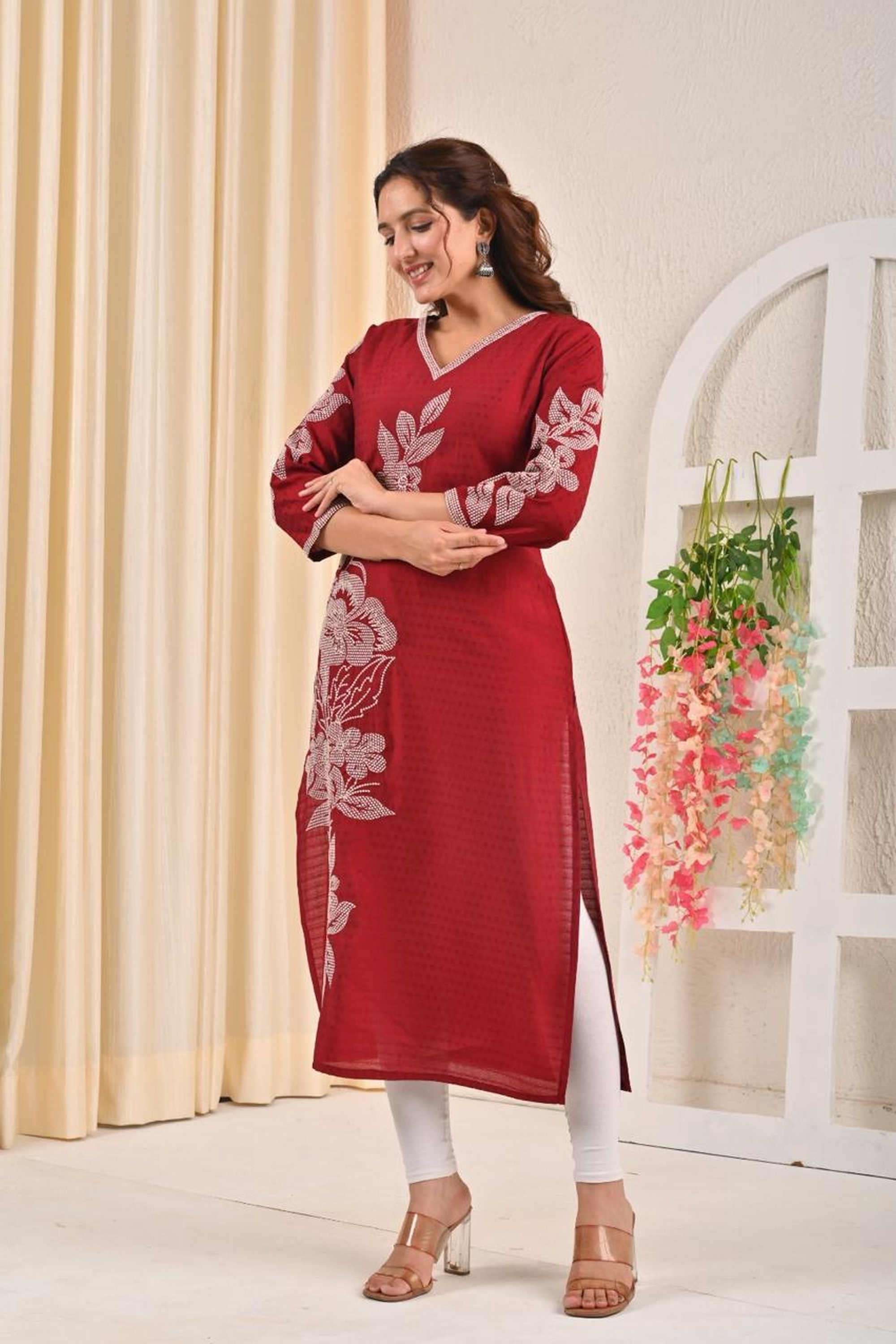 Solid-Silk-Women-s-Ethnic-Kurti