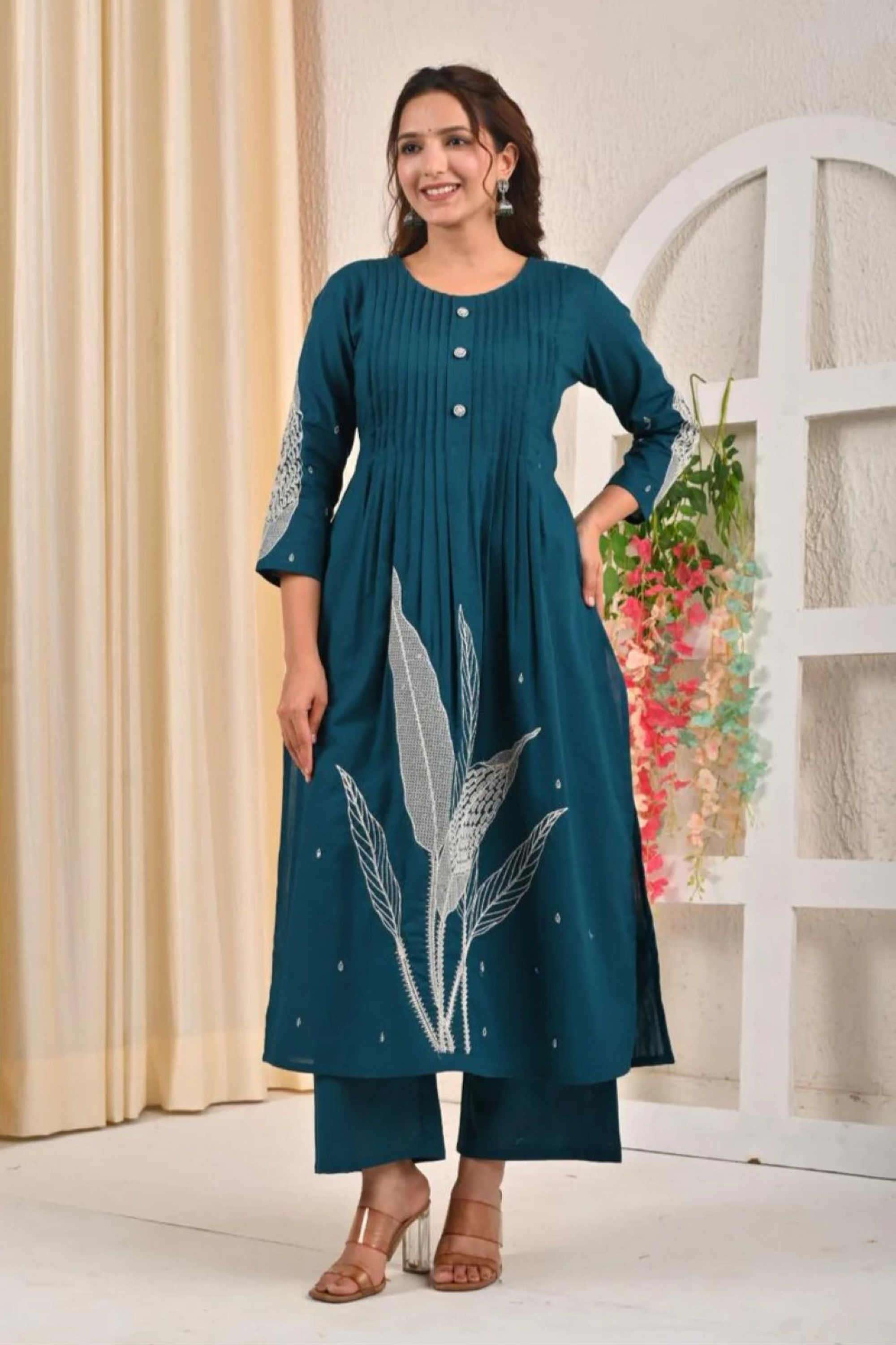Solid-A-Line-Cotton-Women-s-Ethnic-Palazzos