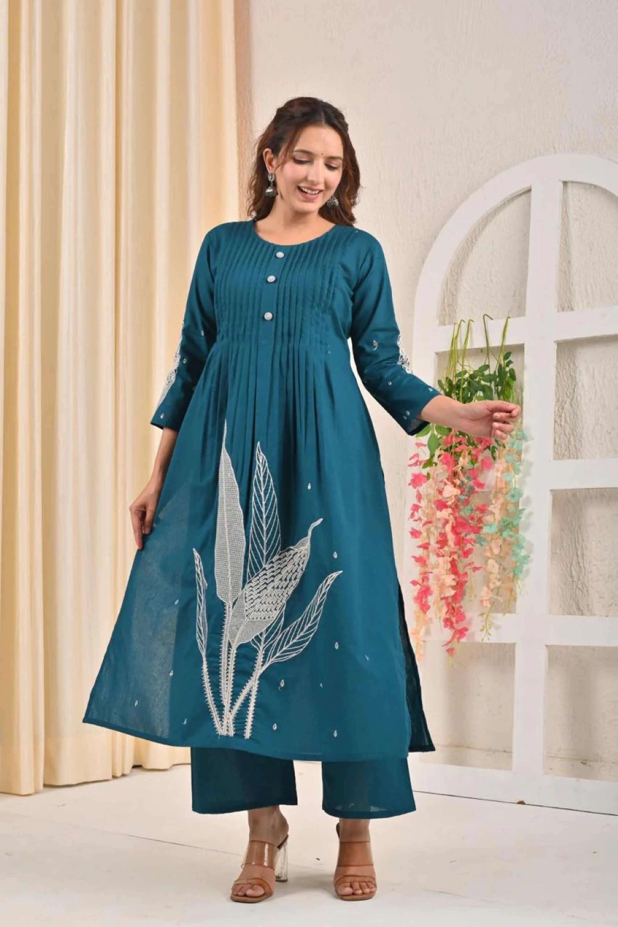 Solid-A-Line-Cotton-Women-s-Ethnic-Palazzos