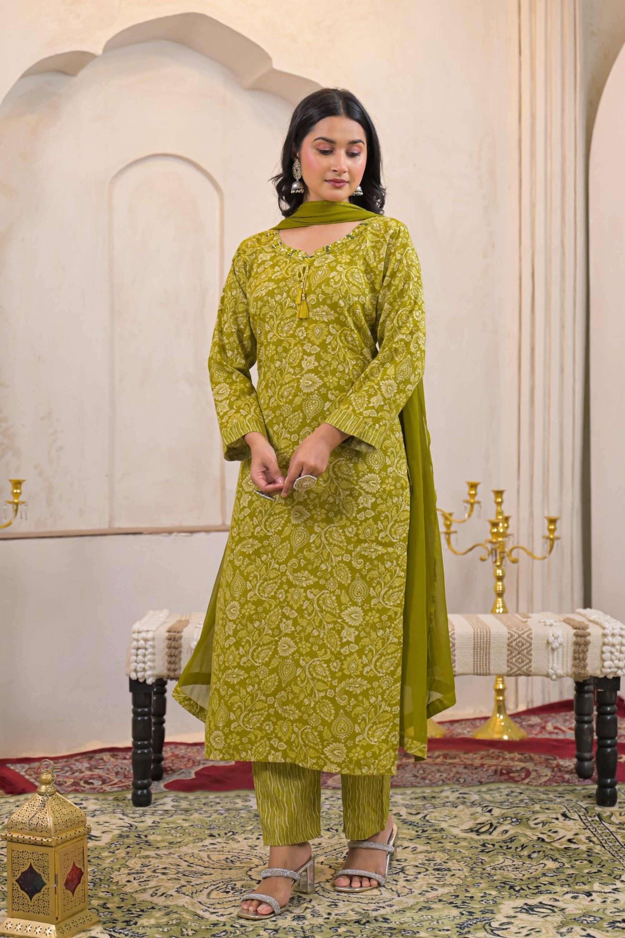 Solid-Linen-Women-s-Ethnic-Kurta-Set