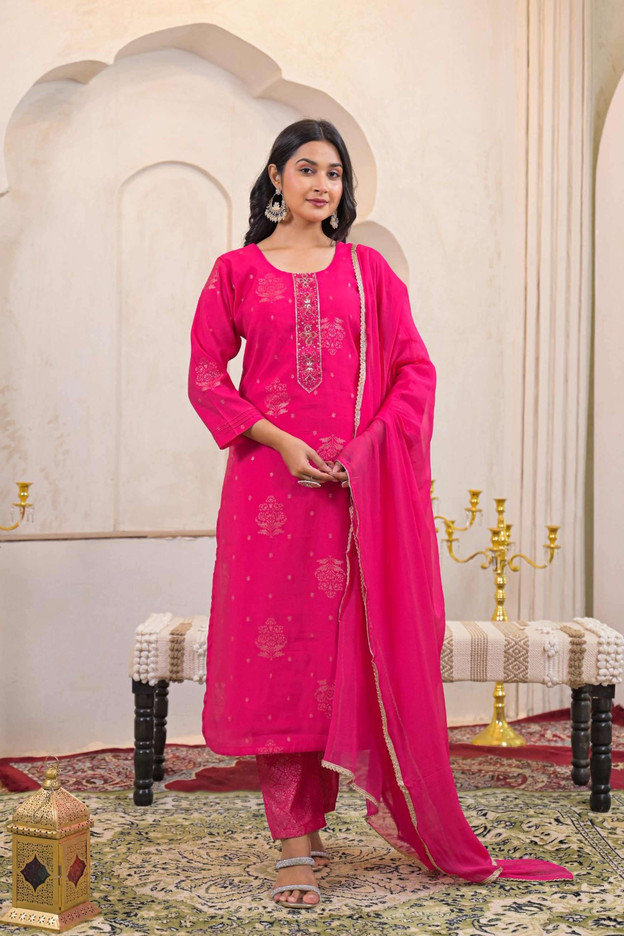 Solid-Blended-Fabric-Women-s-Festive-Wear-Kurta-Set
