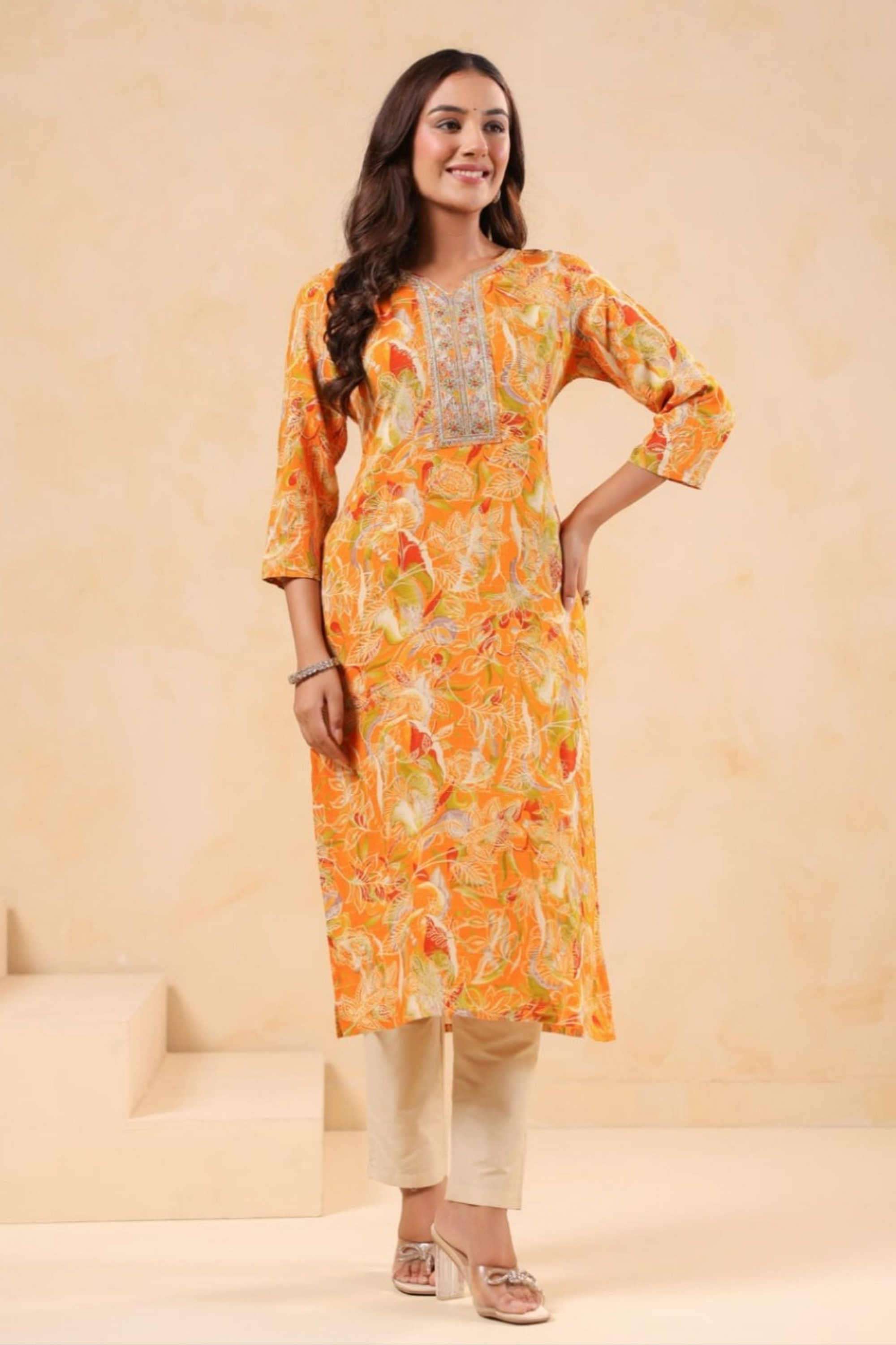 Solid-Cotton-Blend-Women-s-Ethnic-Kurti