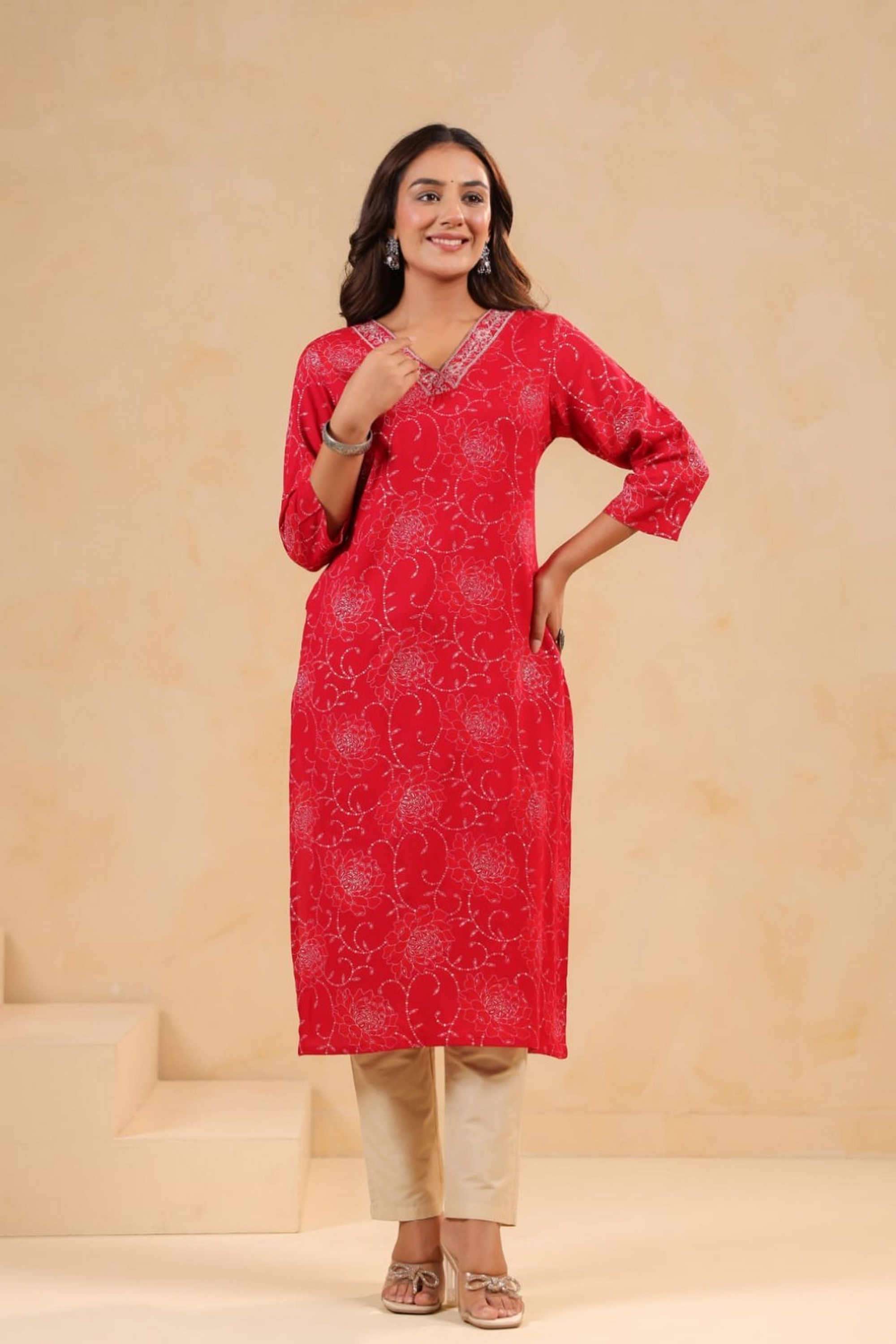 Solid-Cotton-Blend-Women-s-Ethnic-Kurti