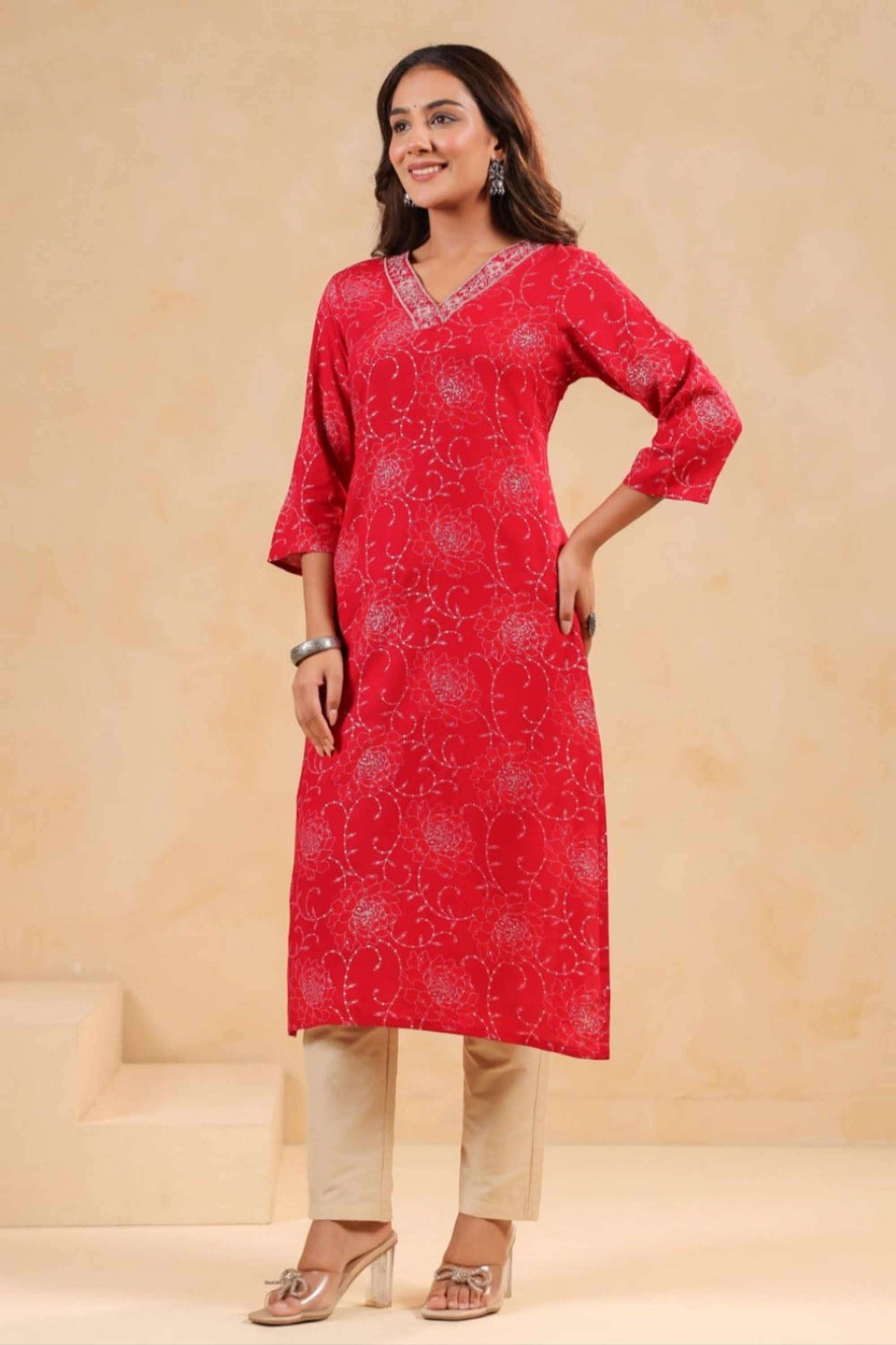 Solid-Cotton-Blend-Women-s-Ethnic-Kurti