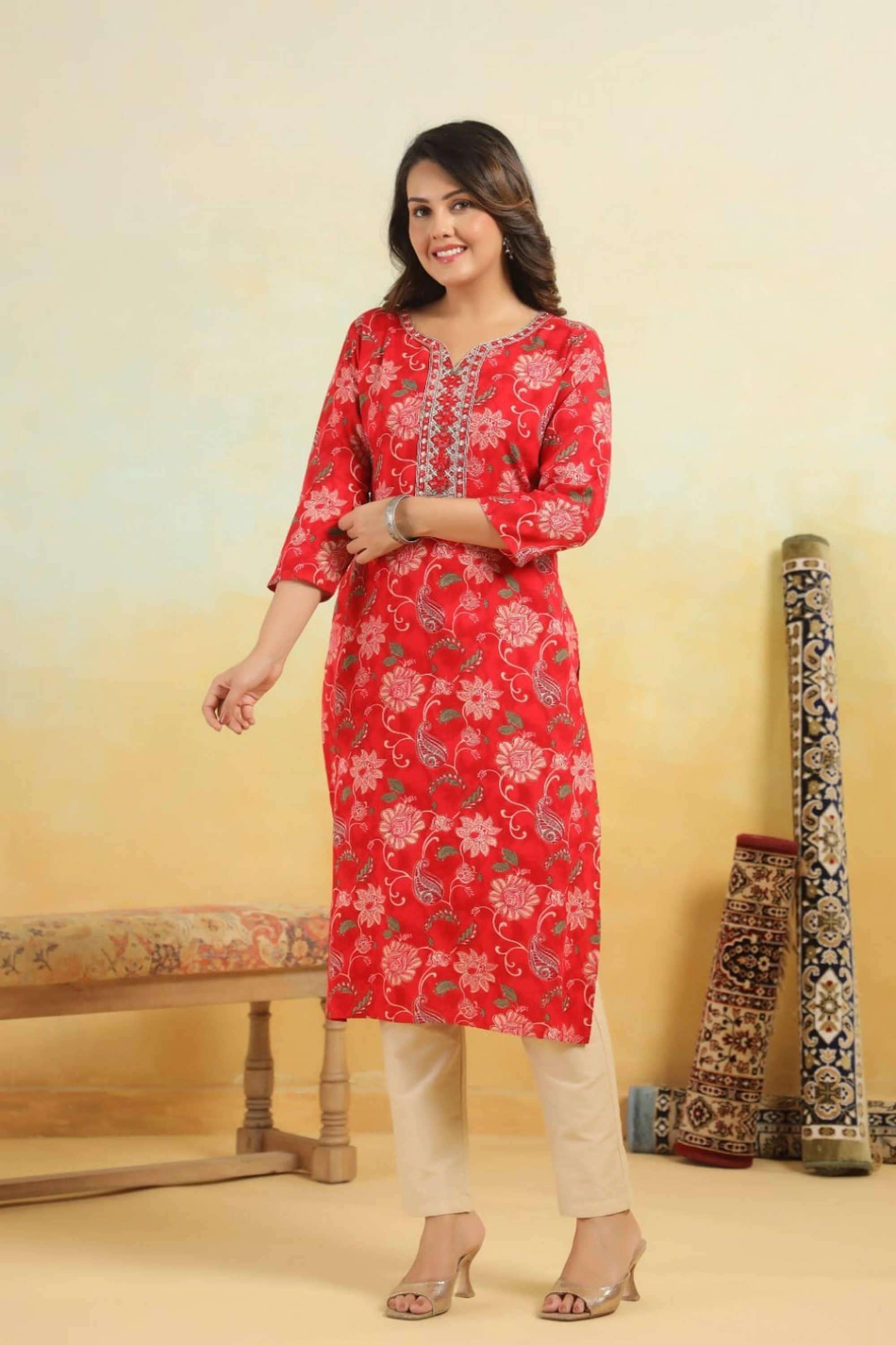 Solid-Cotton-Blend-Women-s-Ethnic-Kurti