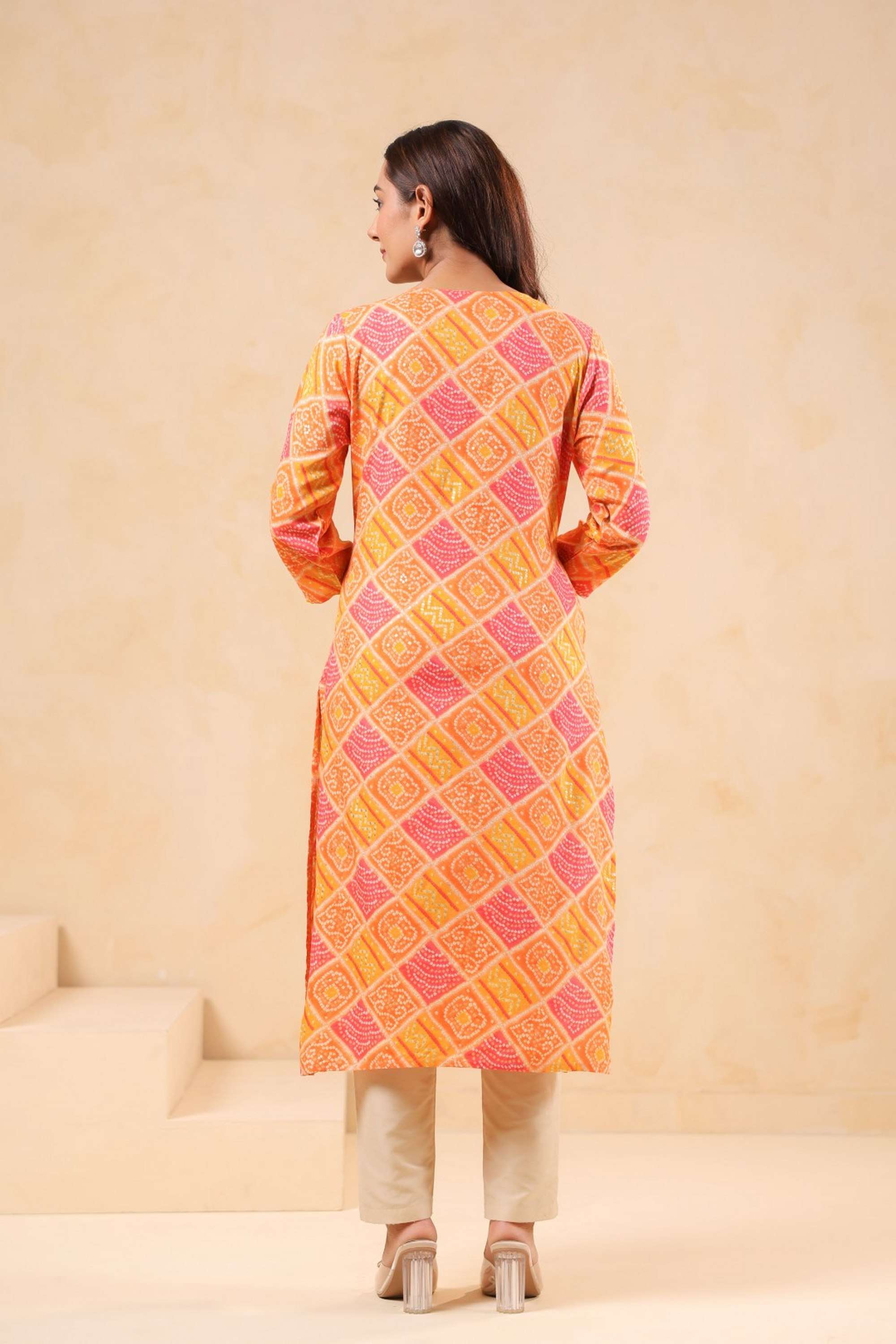 Solid-Calf-Length-Cotton-Blend-Woven-Women-s-Kurti