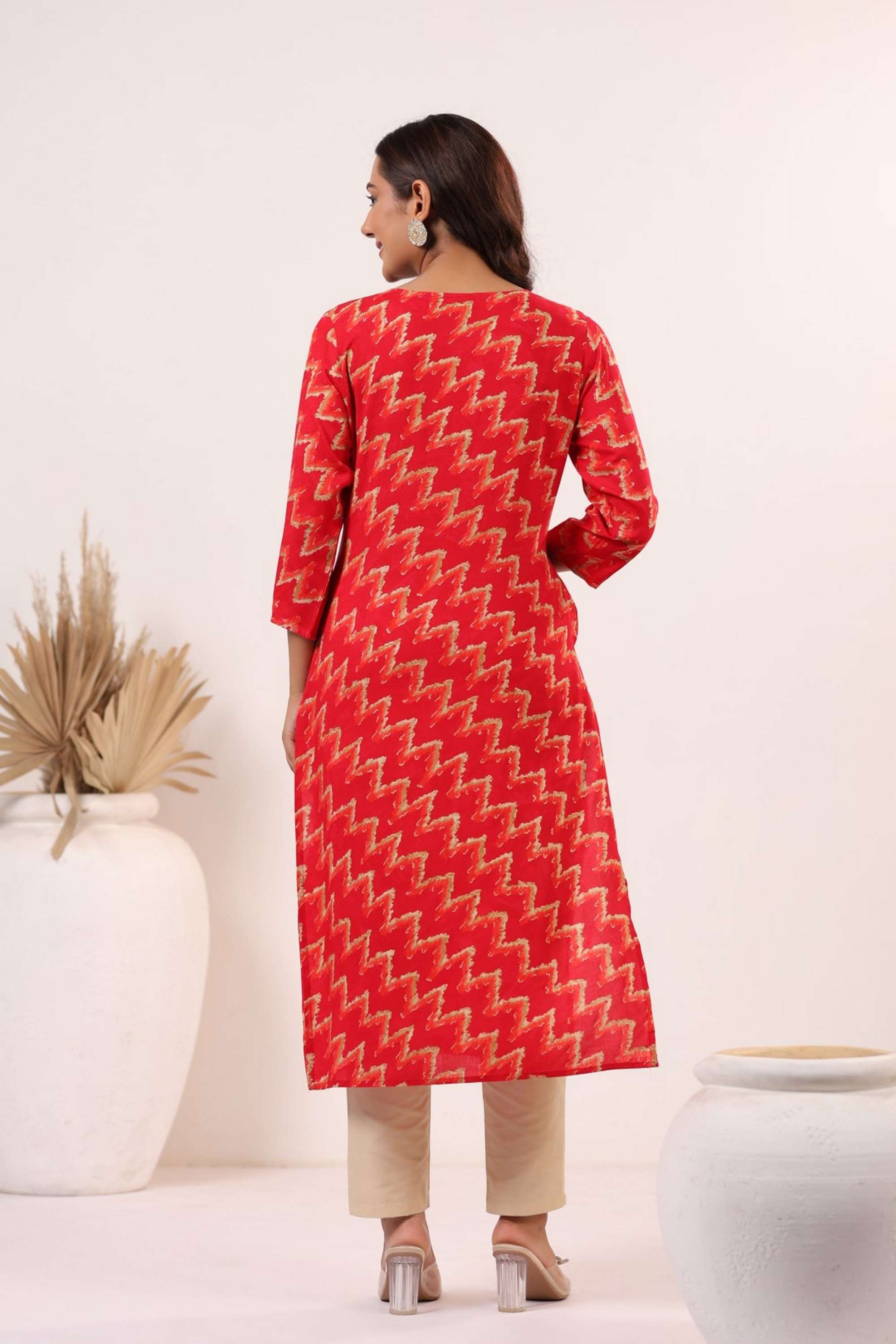 Solid-Calf-Length-Cotton-Blend-Woven-Women-s-Kurti