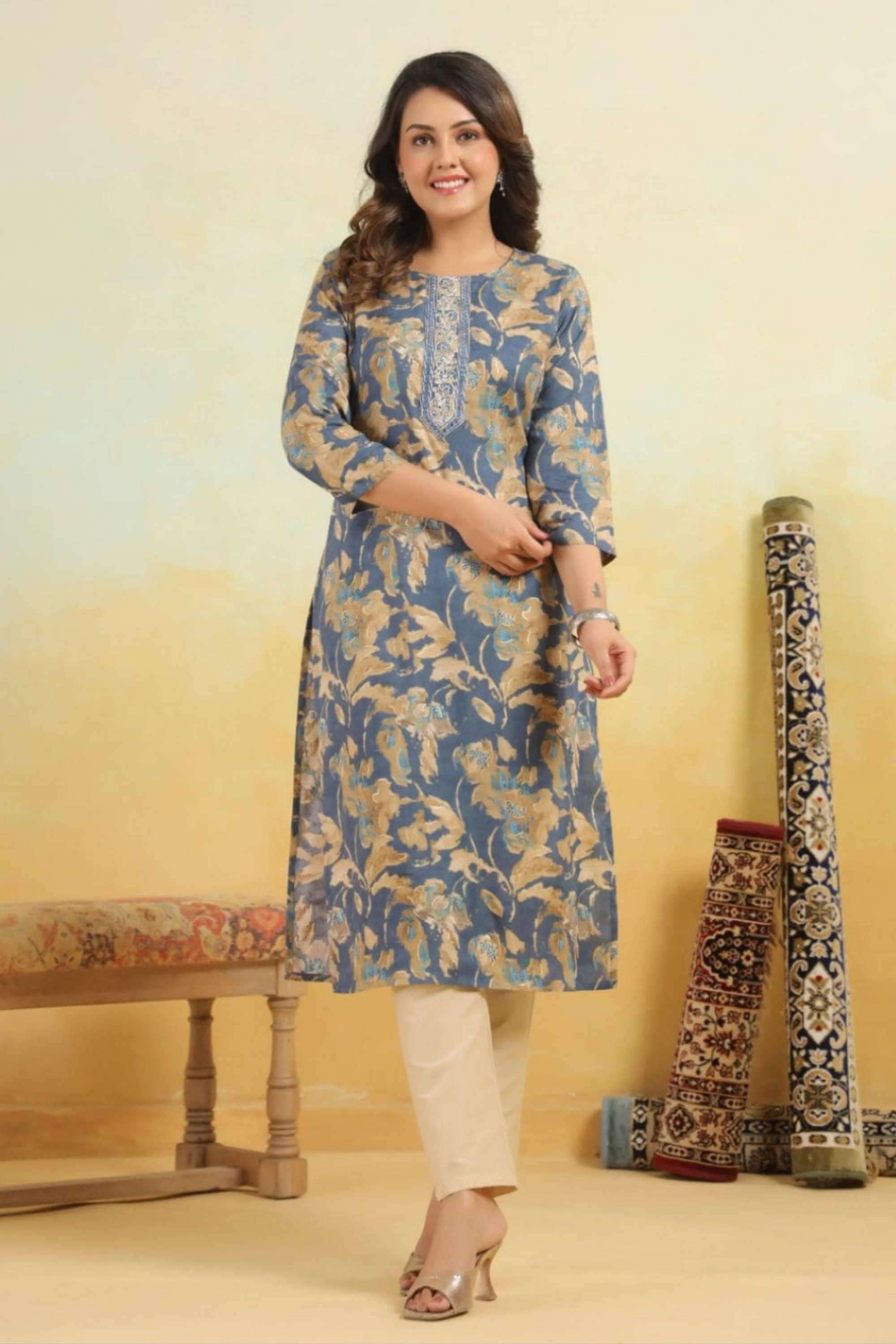 Solid-Cotton-Blend-Women-s-Ethnic-Kurti