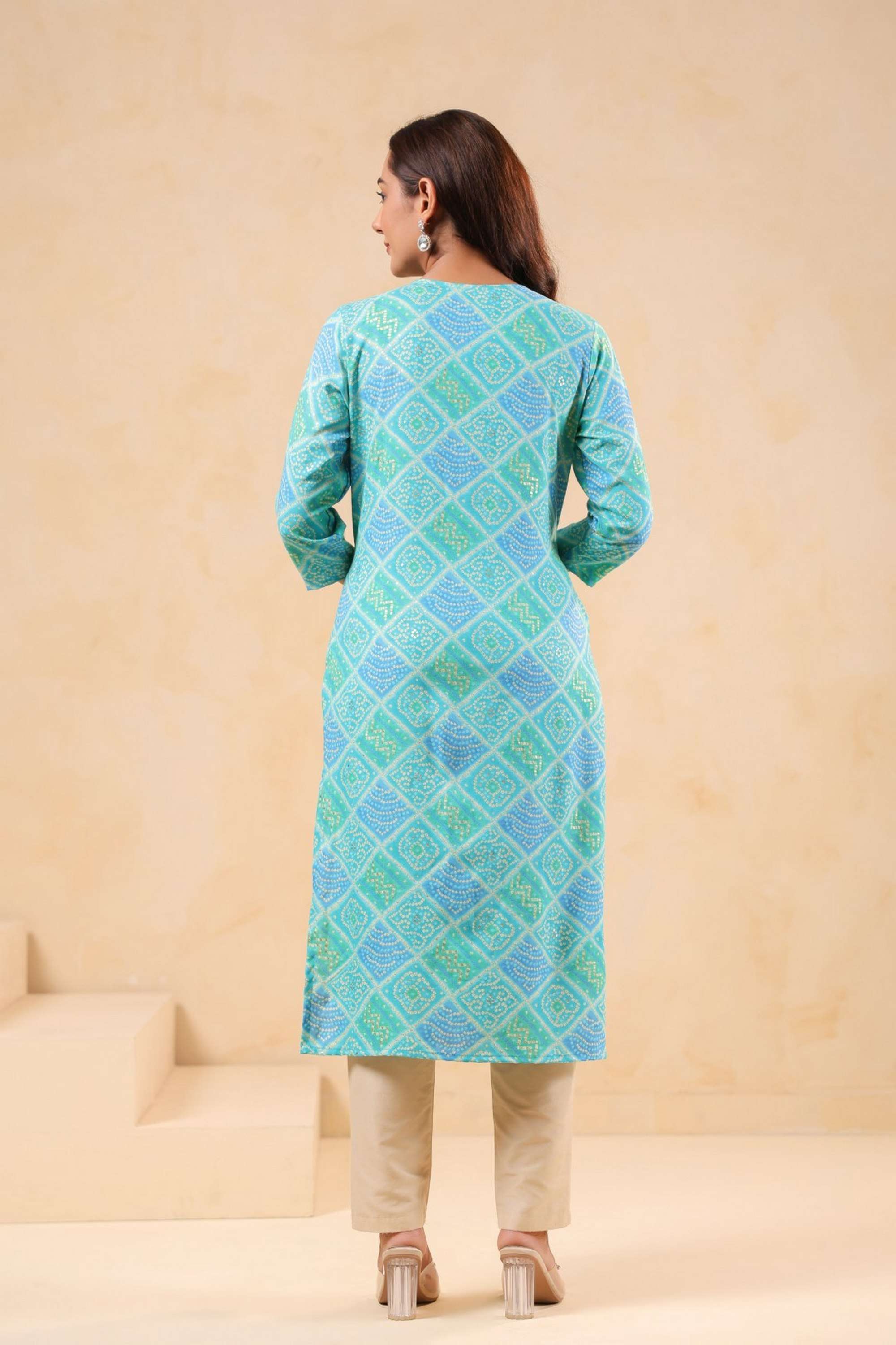 Solid-Calf-Length-Cotton-Blend-Woven-Women-s-Kurti