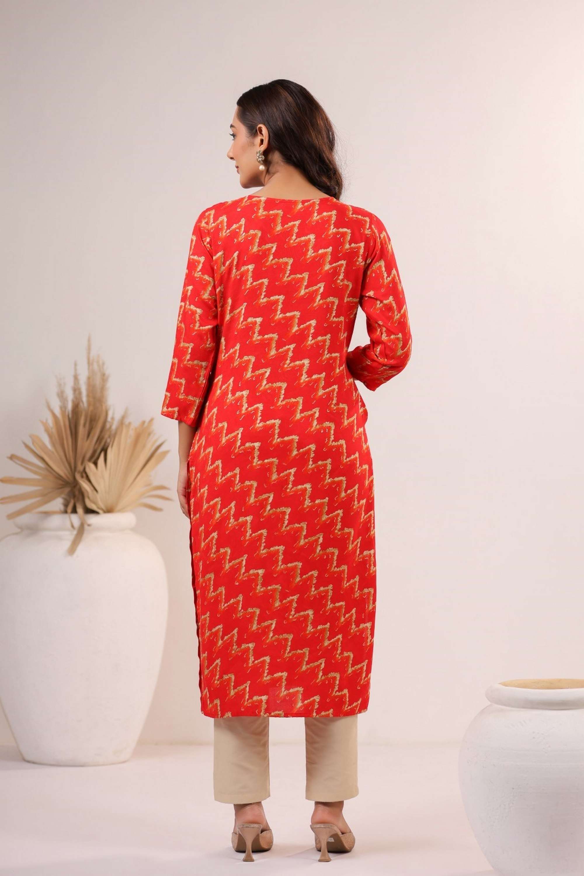 Solid-Calf-Length-Cotton-Blend-Woven-Women-s-Kurti