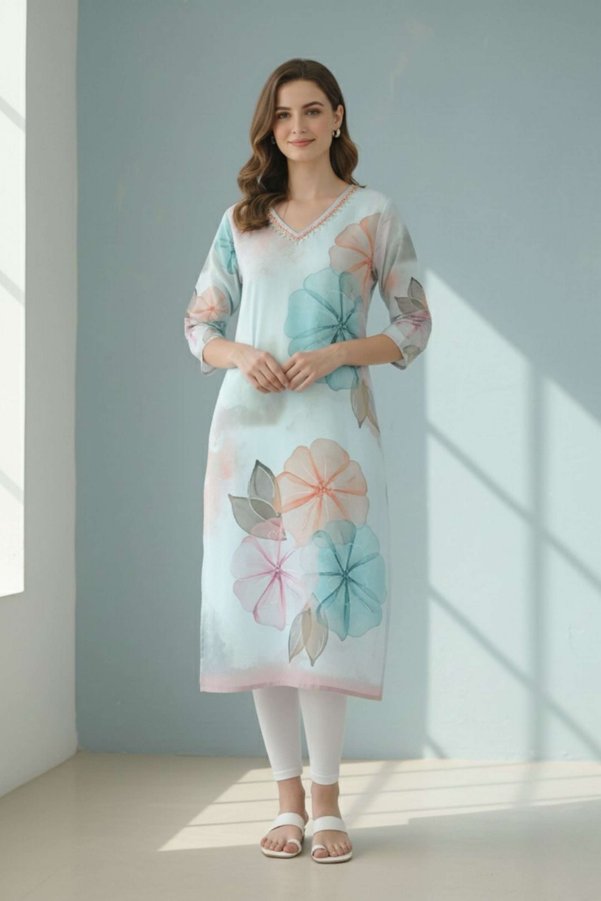 Solid-Knee-Length-Linen-Woven-Women-s-Kurti