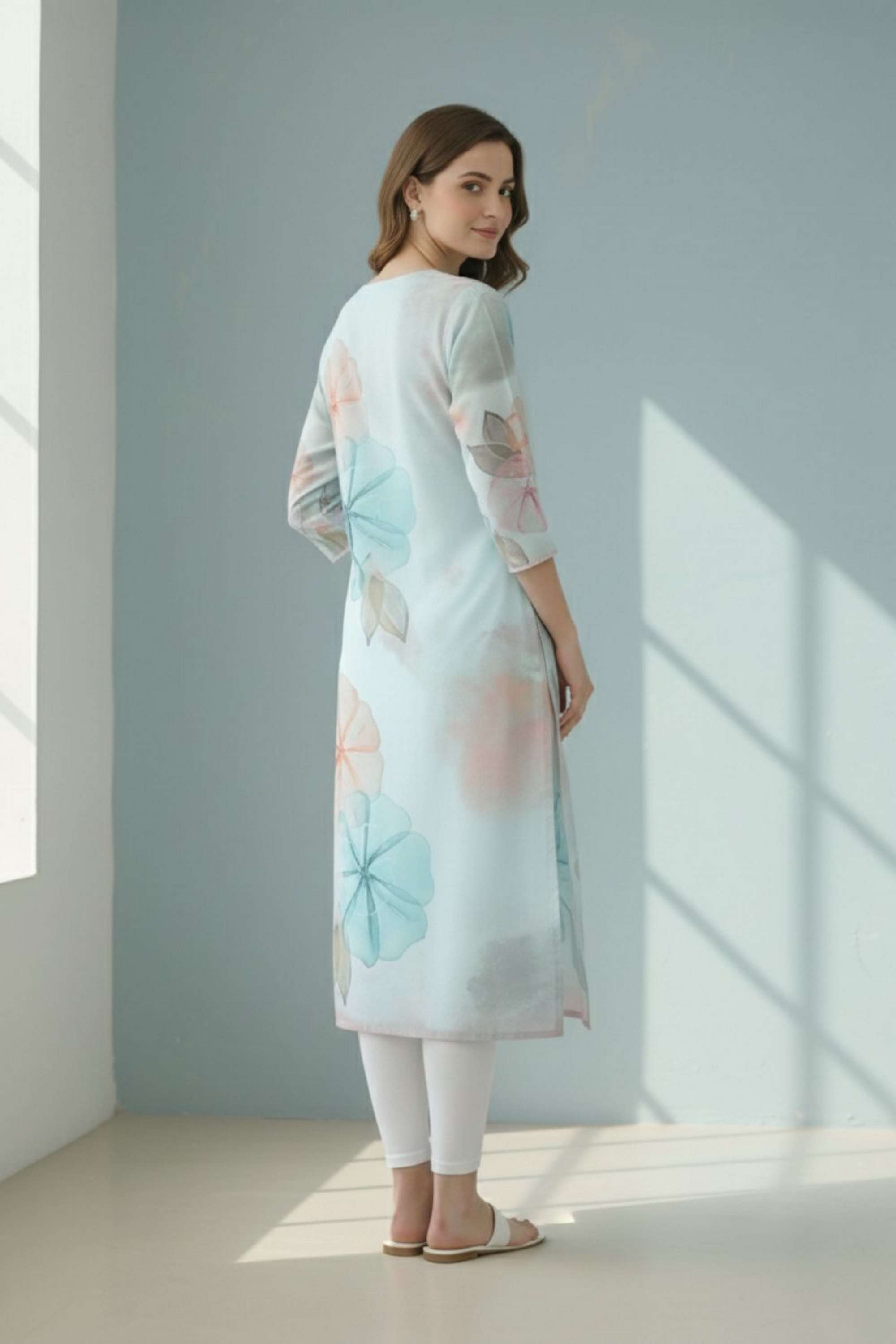 Solid-Knee-Length-Linen-Woven-Women-s-Kurti