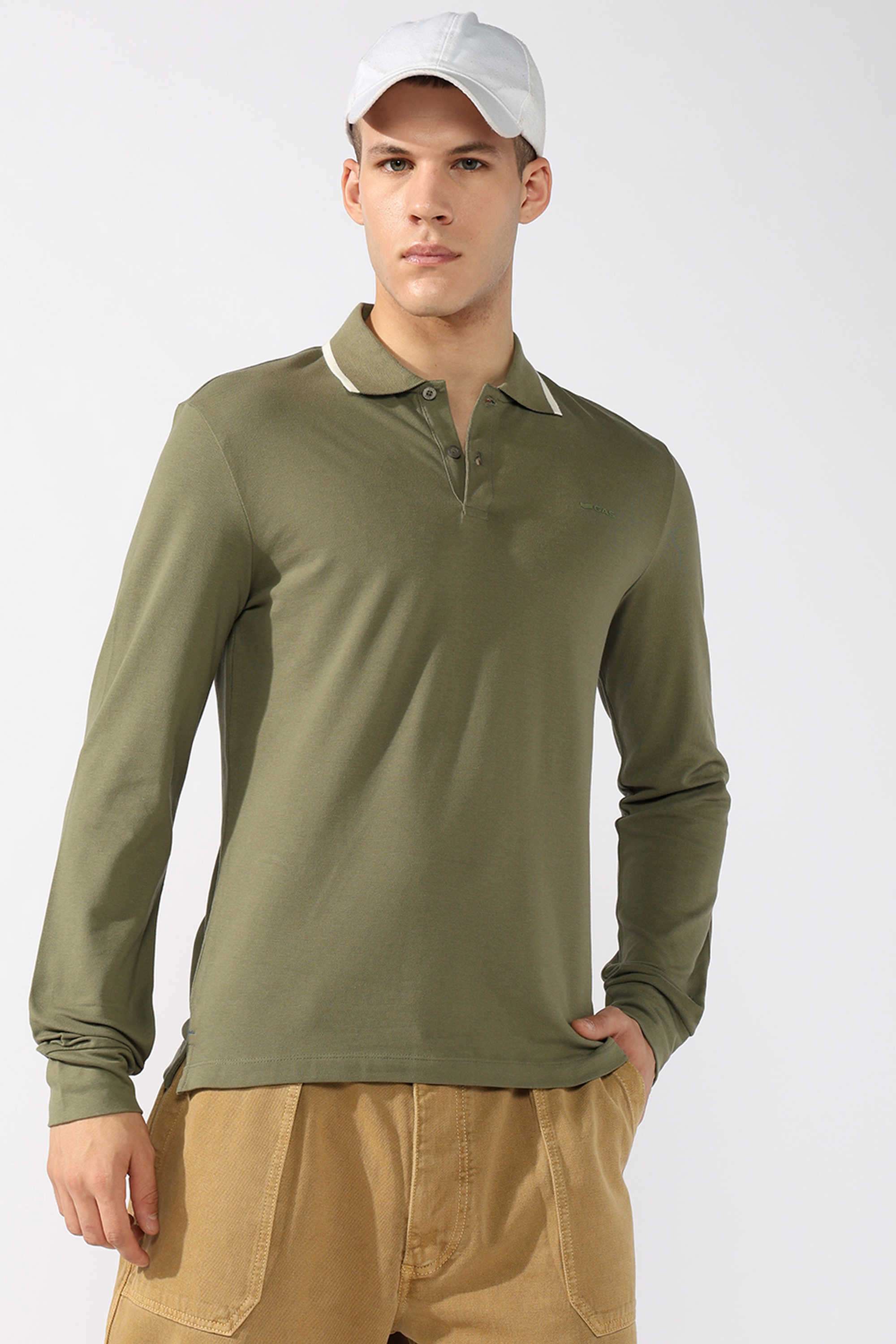 Solid-Blended-Fabric-Slim-Fit-Men-Polo-T-Shirt