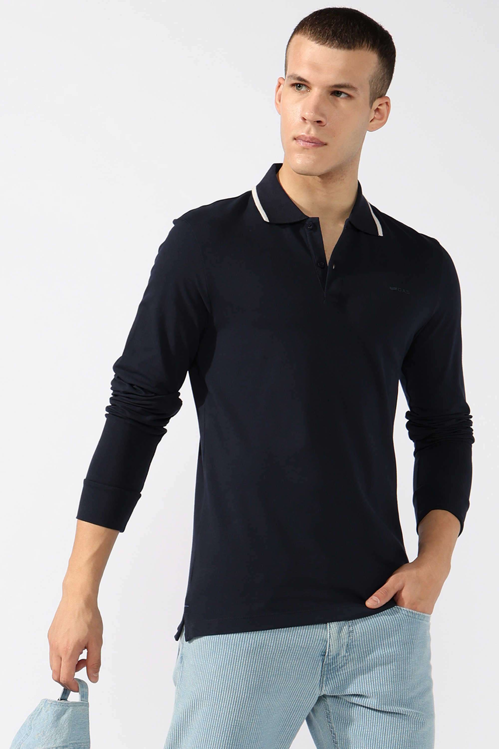 Solid-Blended-Fabric-Slim-Fit-Men-Polo-T-Shirt