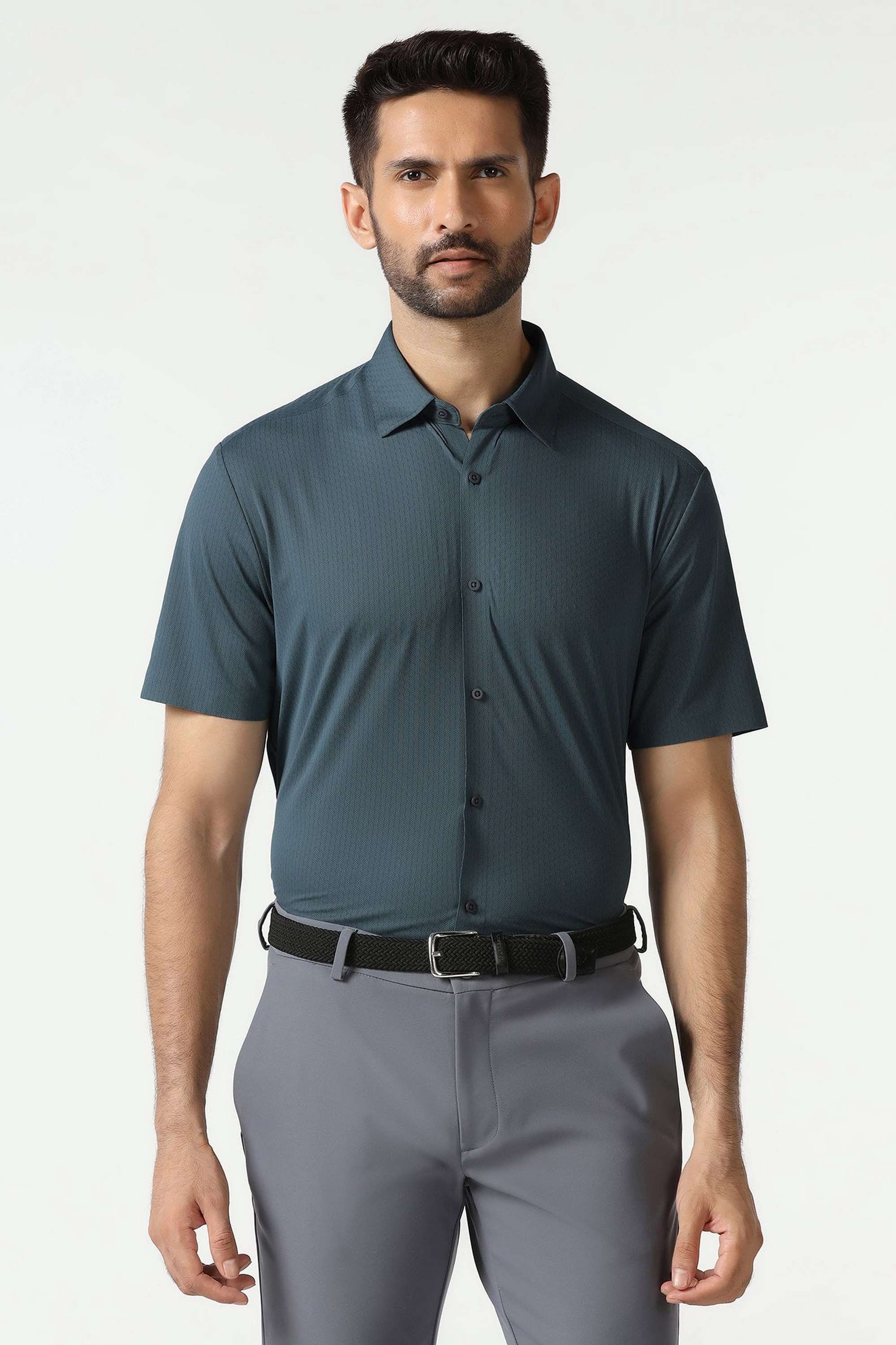 Solid-Dobby-Blended-Fabric-Slim-Fit-Men-s-Casual-Shirt