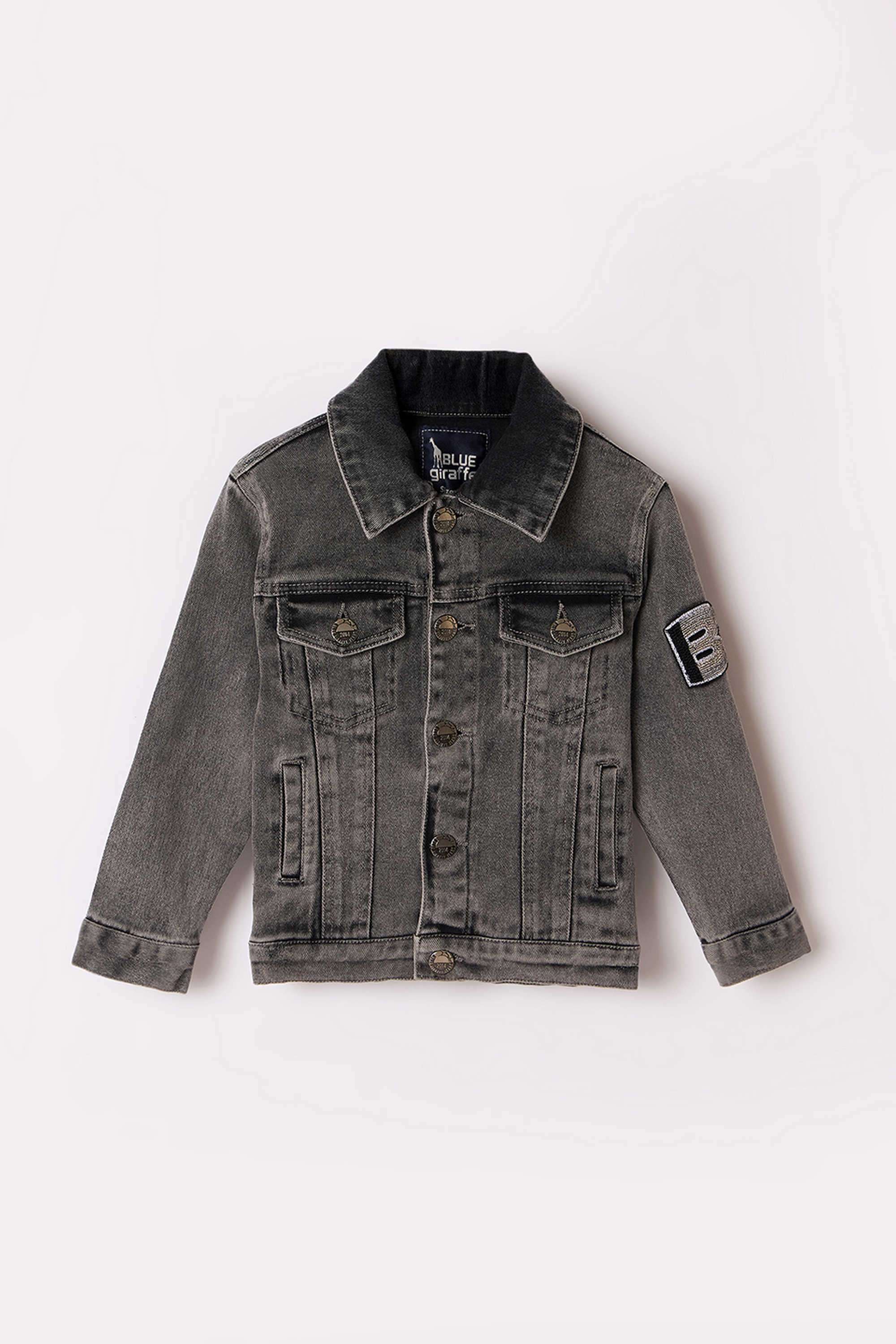 Solid-Blended-Fabric-Collared-Boy-s-Jacket