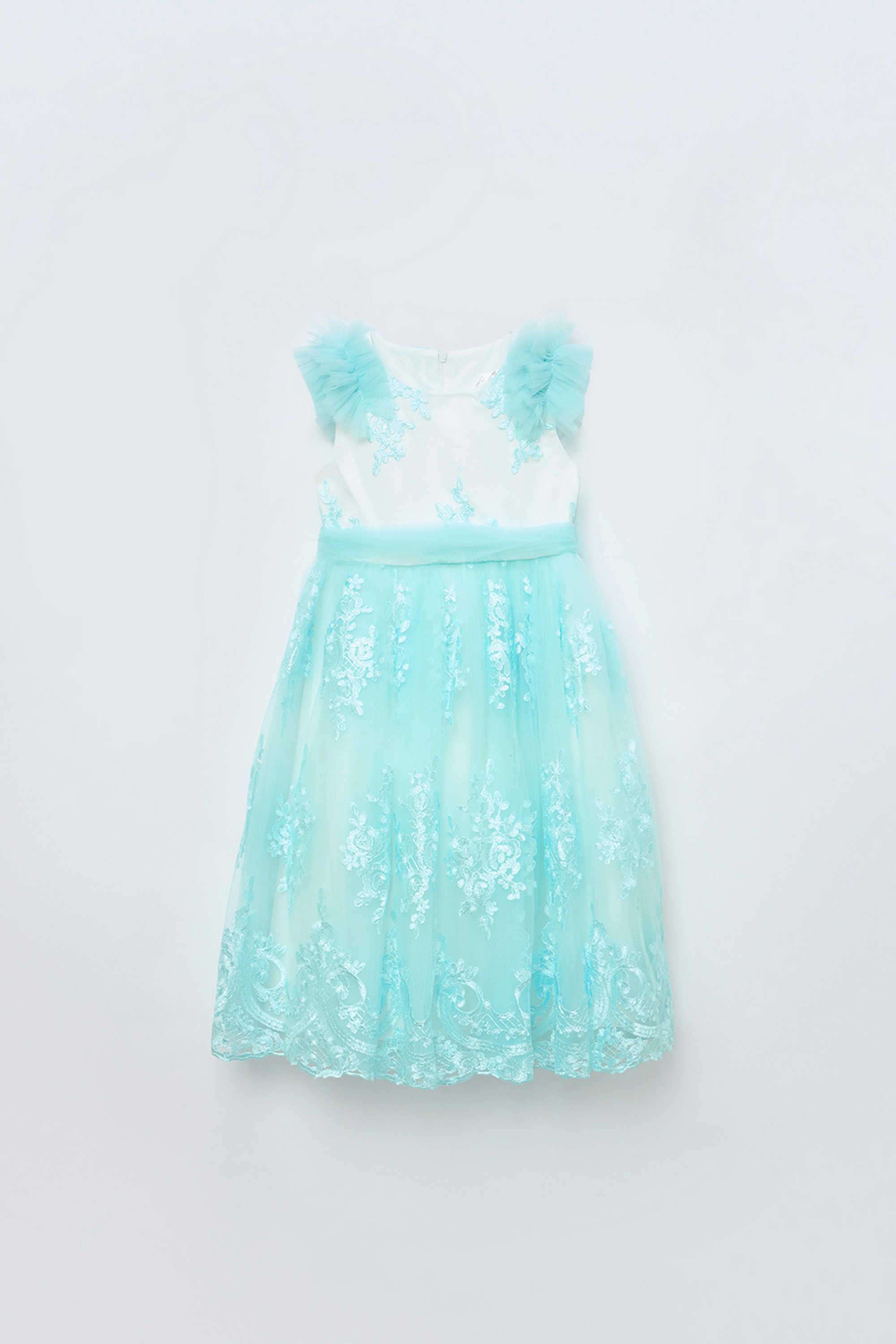 Solid-Polyester-Round-Neck-Girl-s-Casual-Wear-Dress