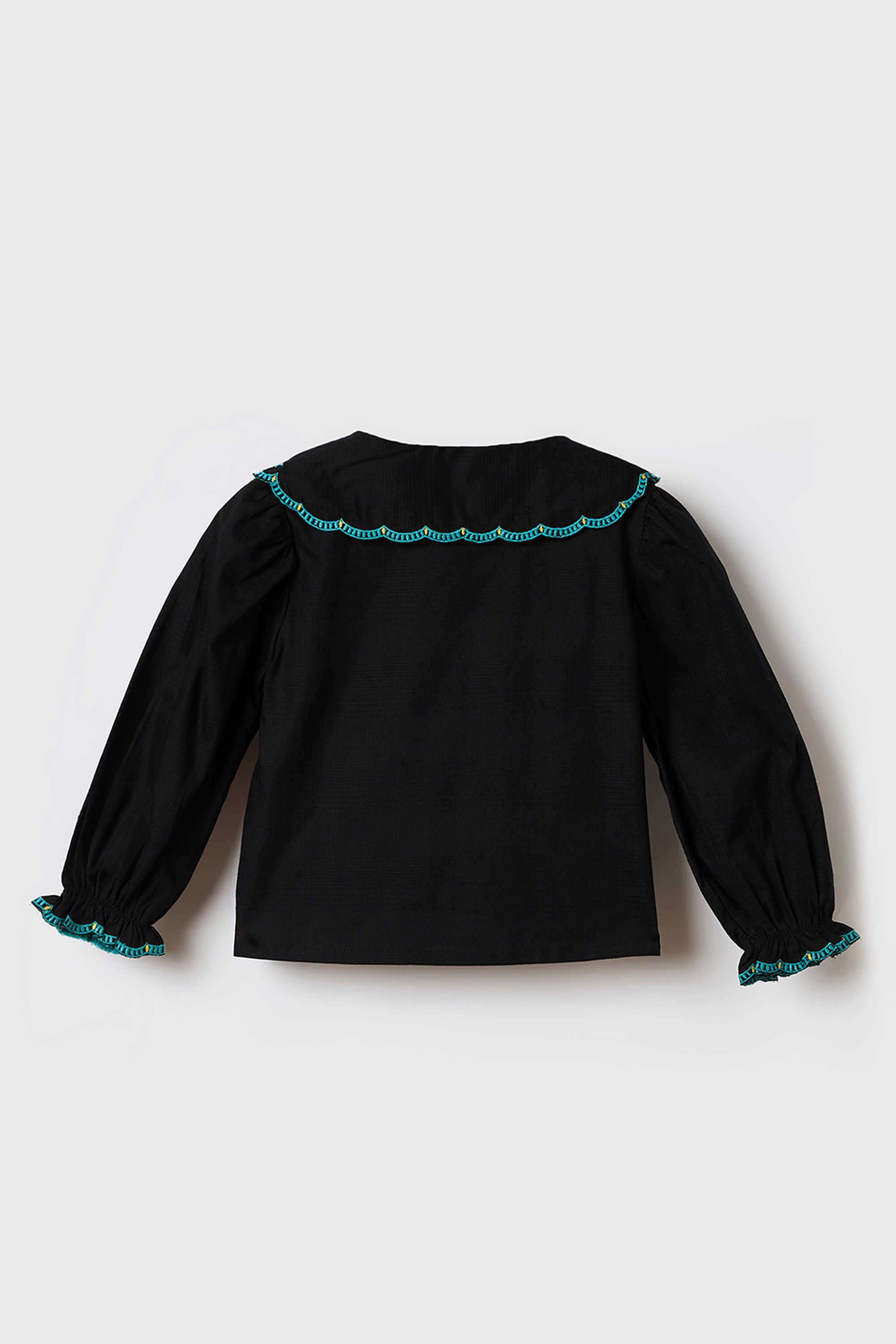 Solid-Blended-Fabric-Collared-Girl-s-Top