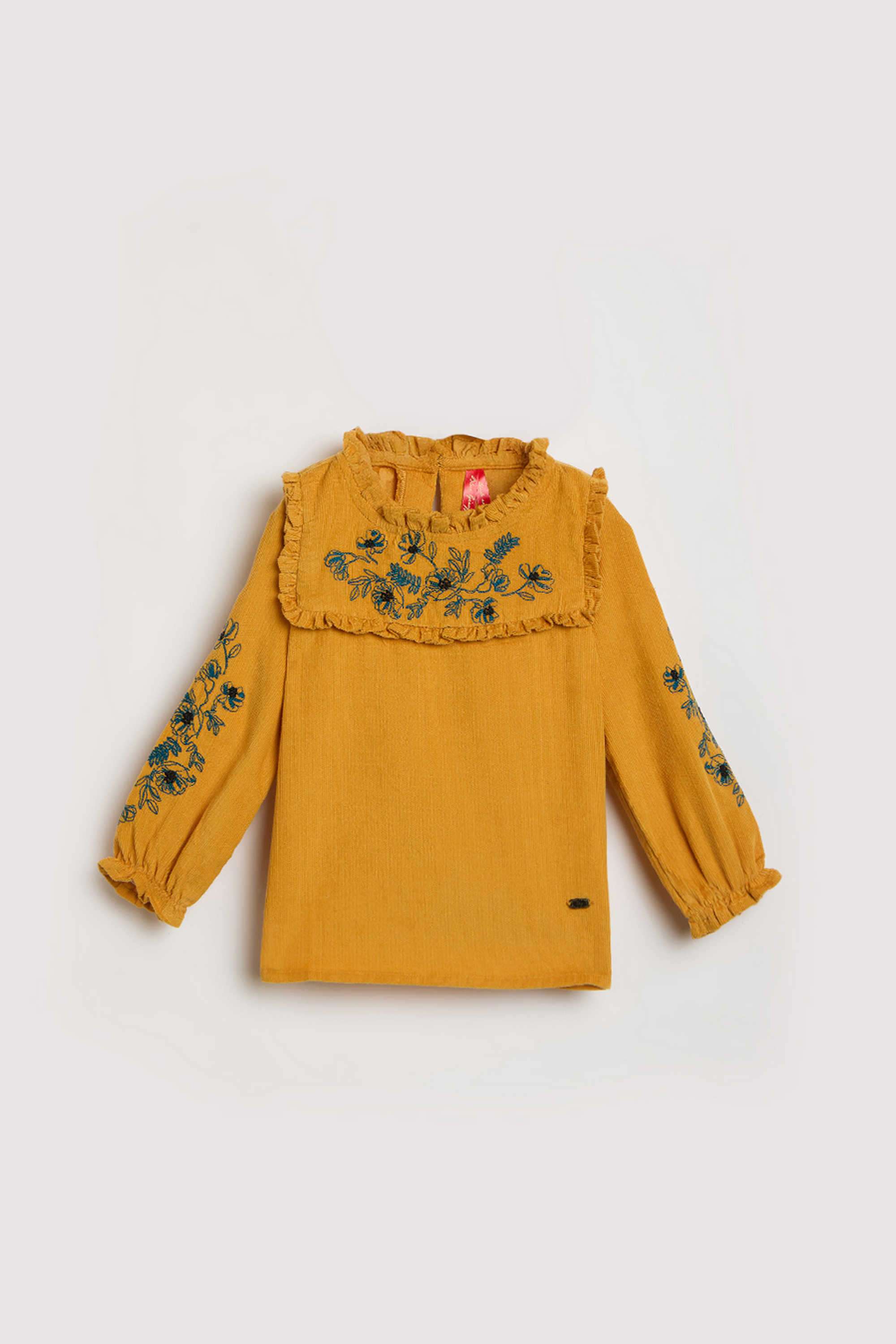 Solid-Blended-Fabric-Collared-Girl-s-Top