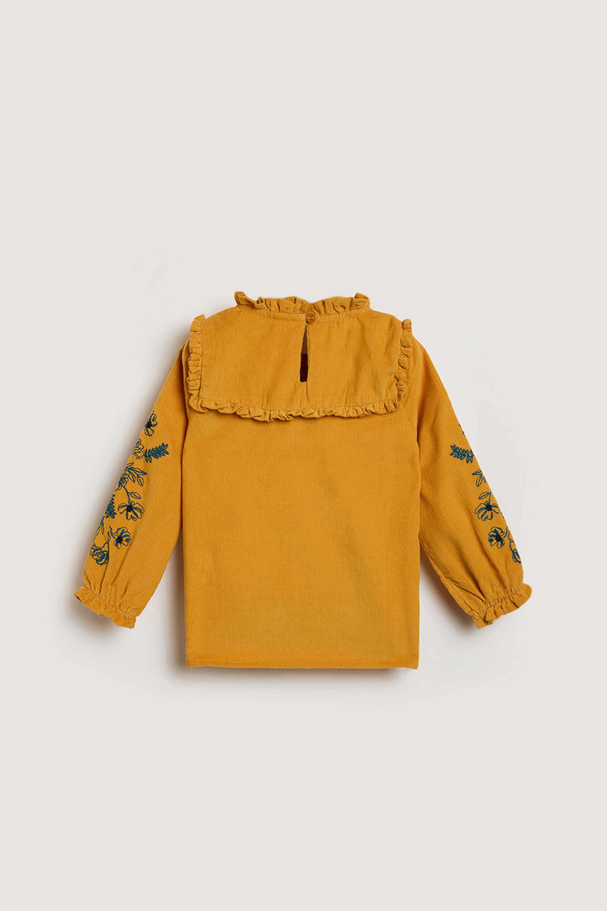 Solid-Blended-Fabric-Collared-Girl-s-Top