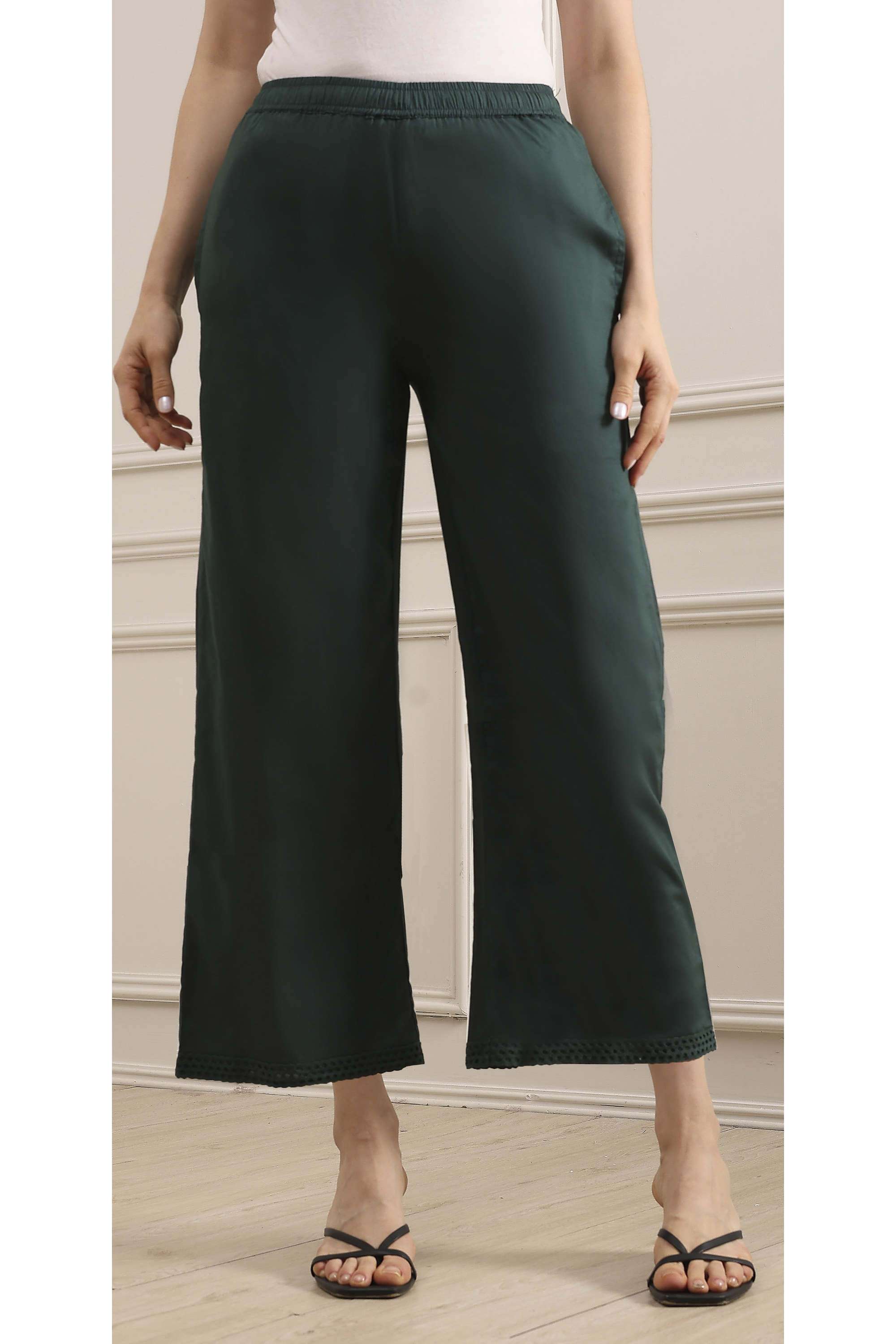 Solid-Cotton-Regular-Fit-Women-s-Pants