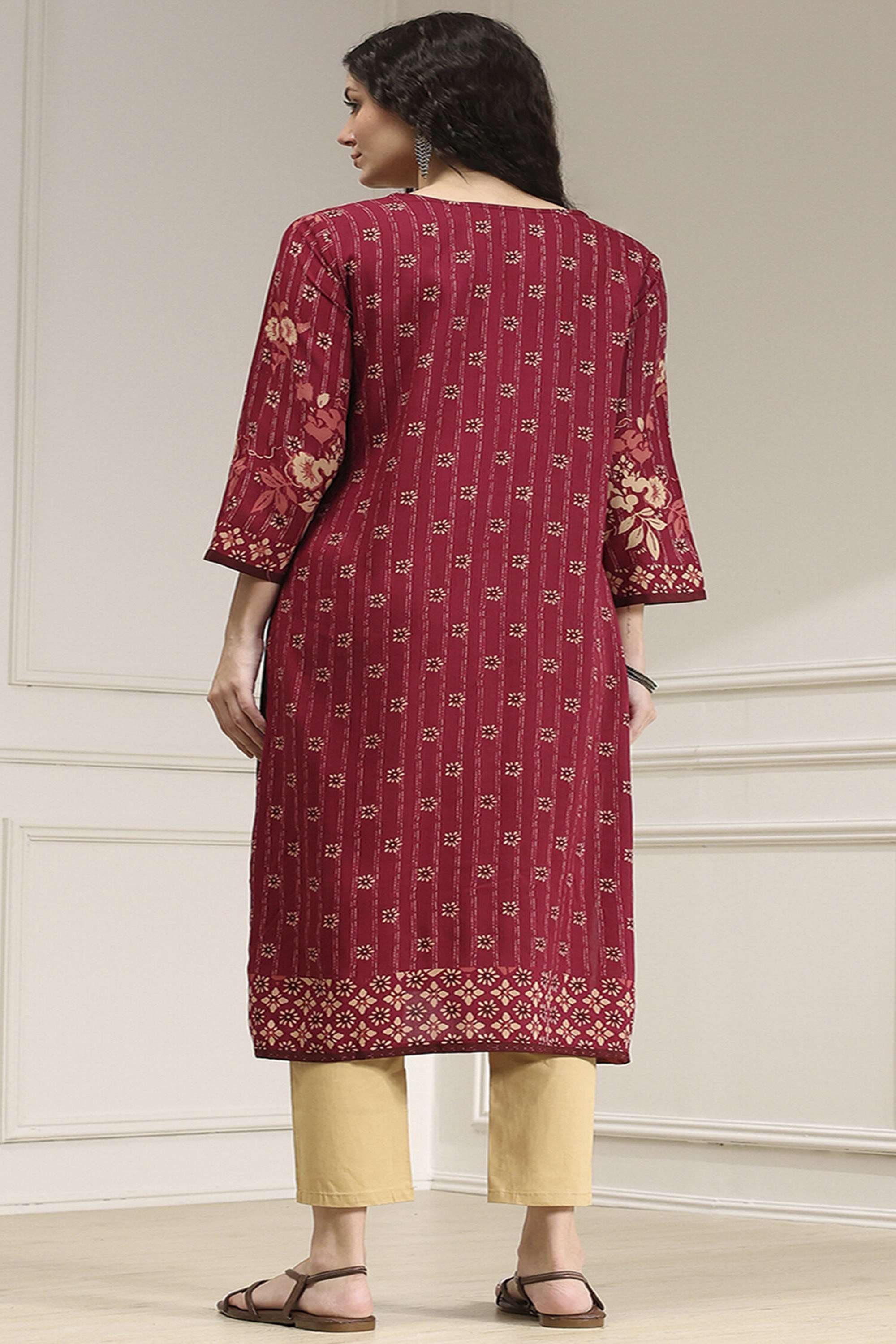 Printed-Rayon-Round-Neck-Women-Festive-Wear-Kurta