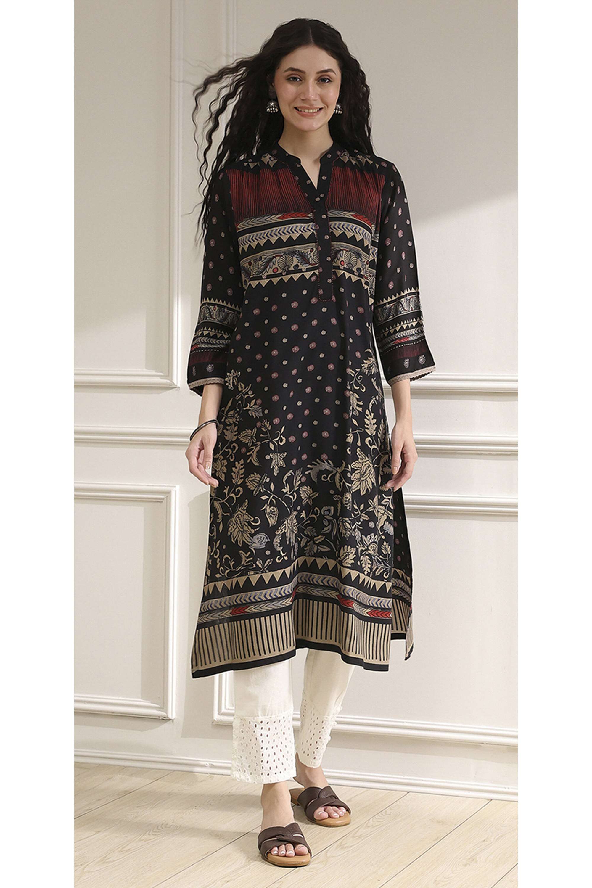 Printed-Rayon-Collared-Women-Festive-Wear-Kurta