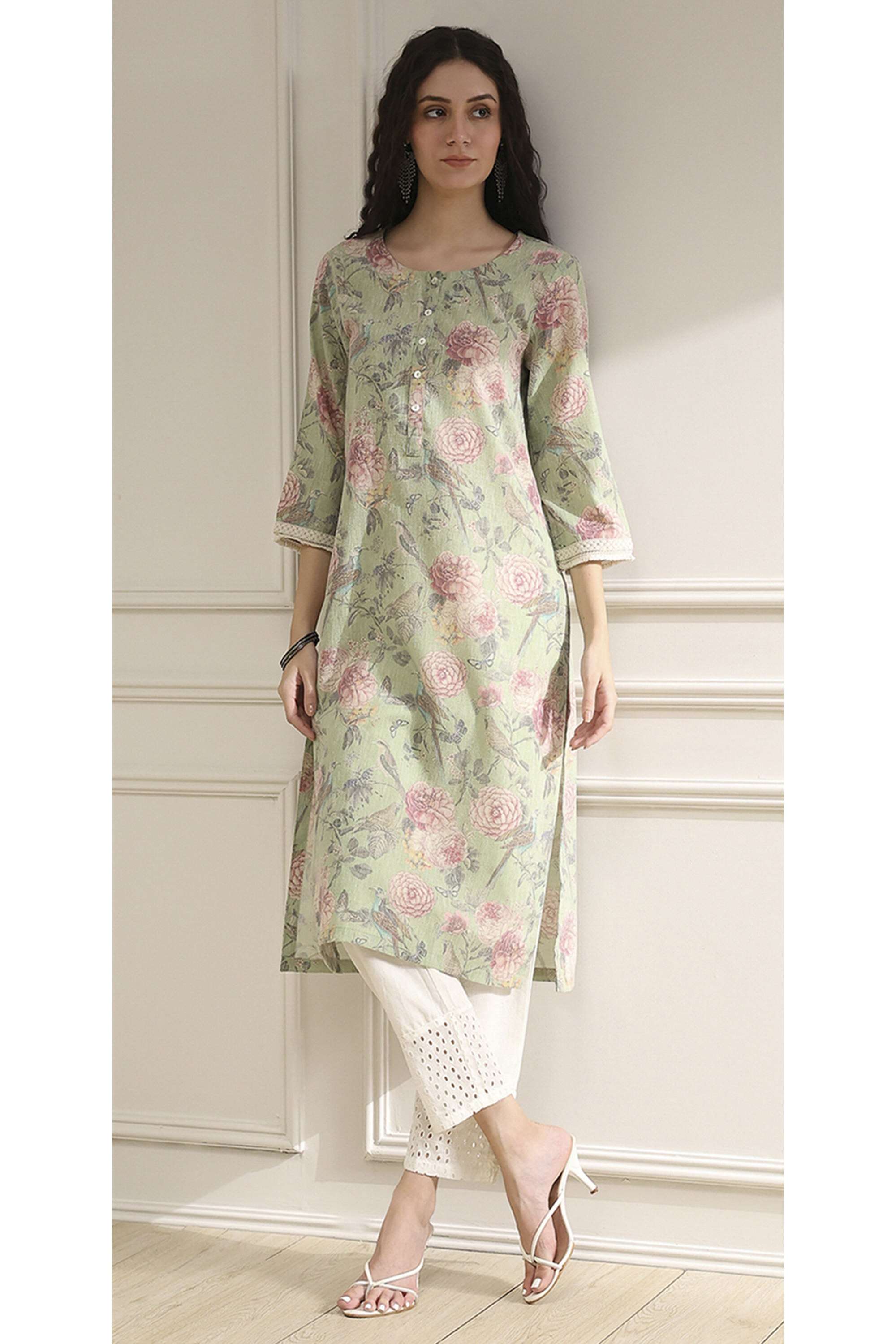 Printed-Polyester-Round-Neck-Women-Festive-Wear-Kurta