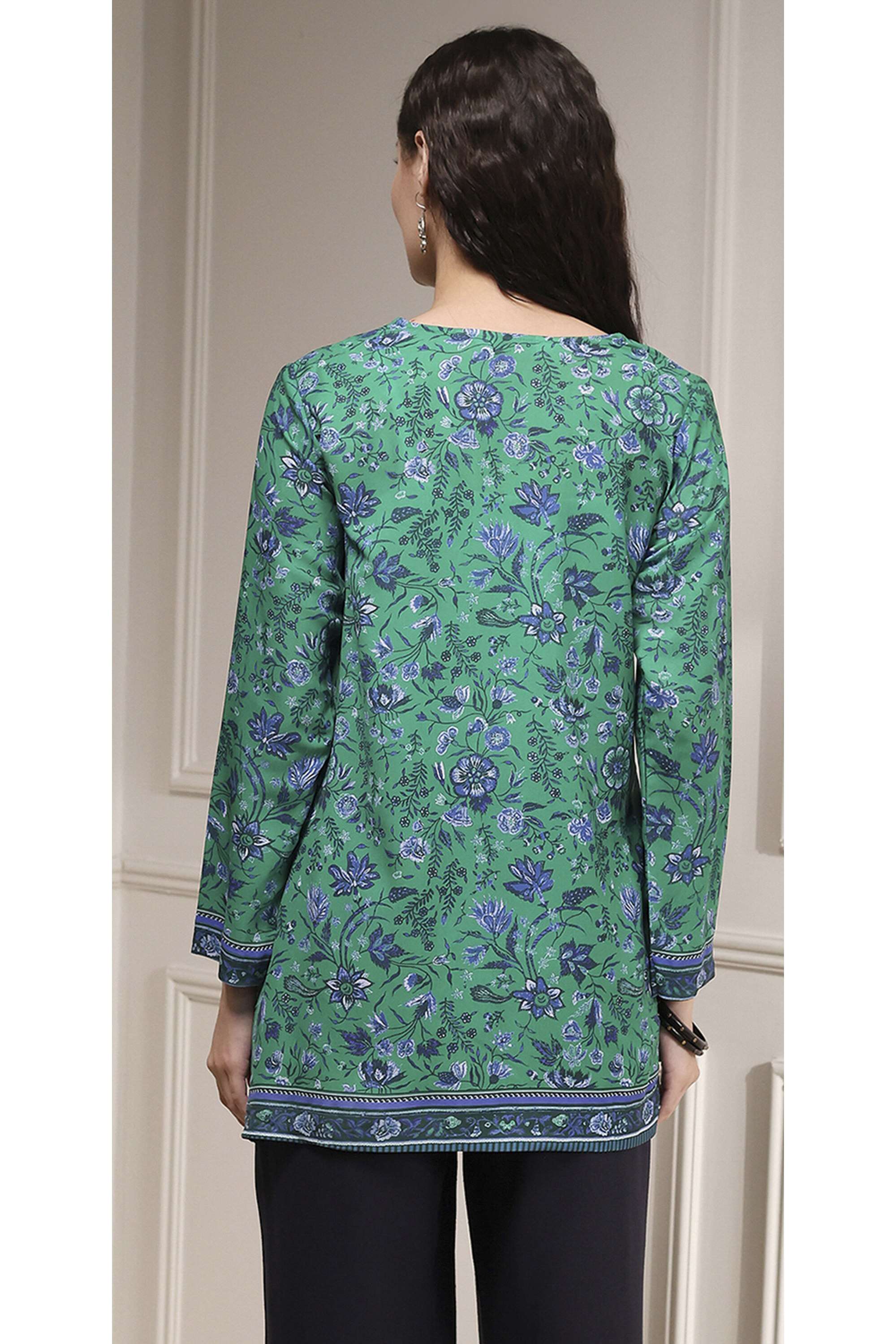 Floral-Polyester-Round-Neck-Women-Fusion-Wear-Kurti
