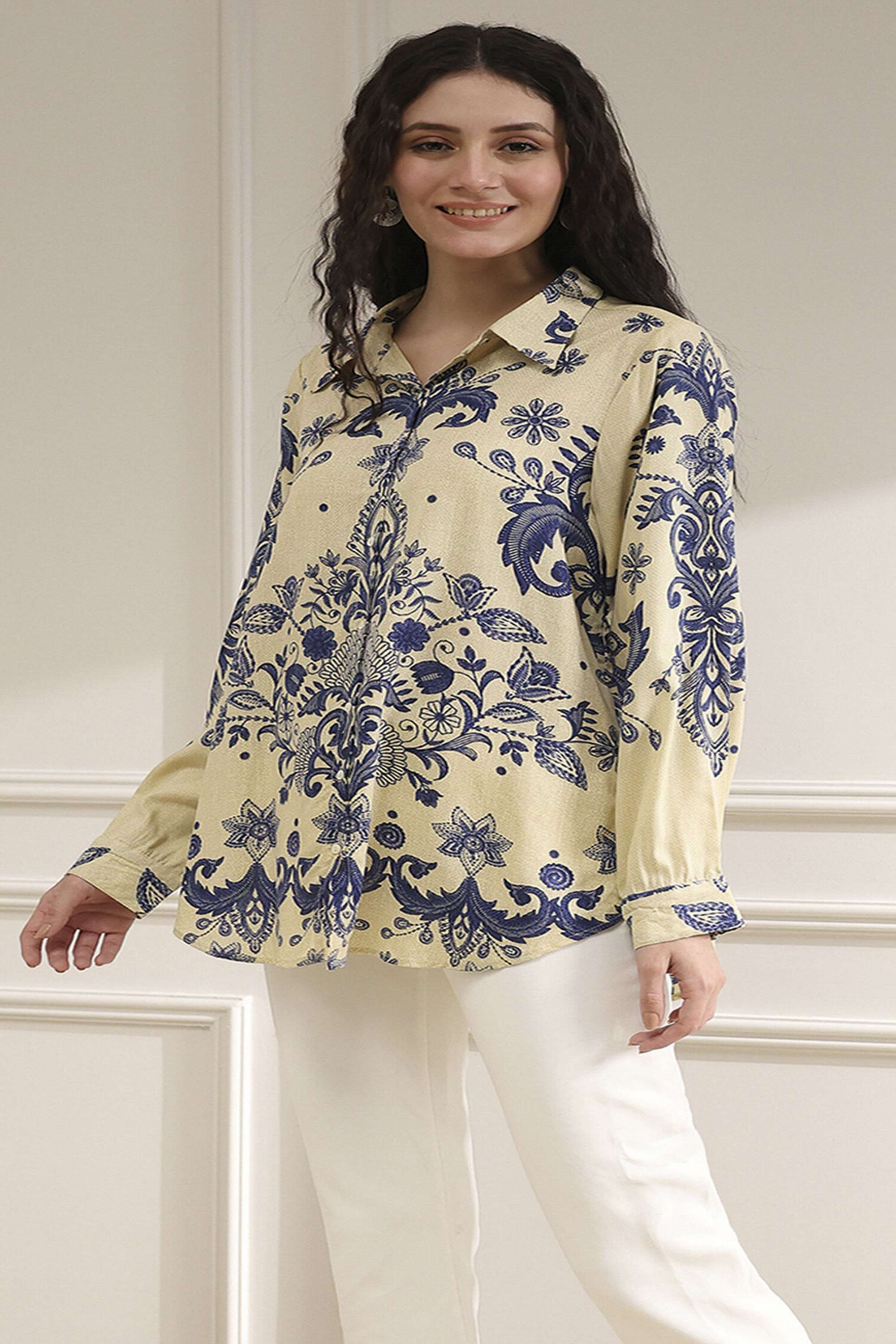 biba Printed Rayon Collared Women Top-picture-14