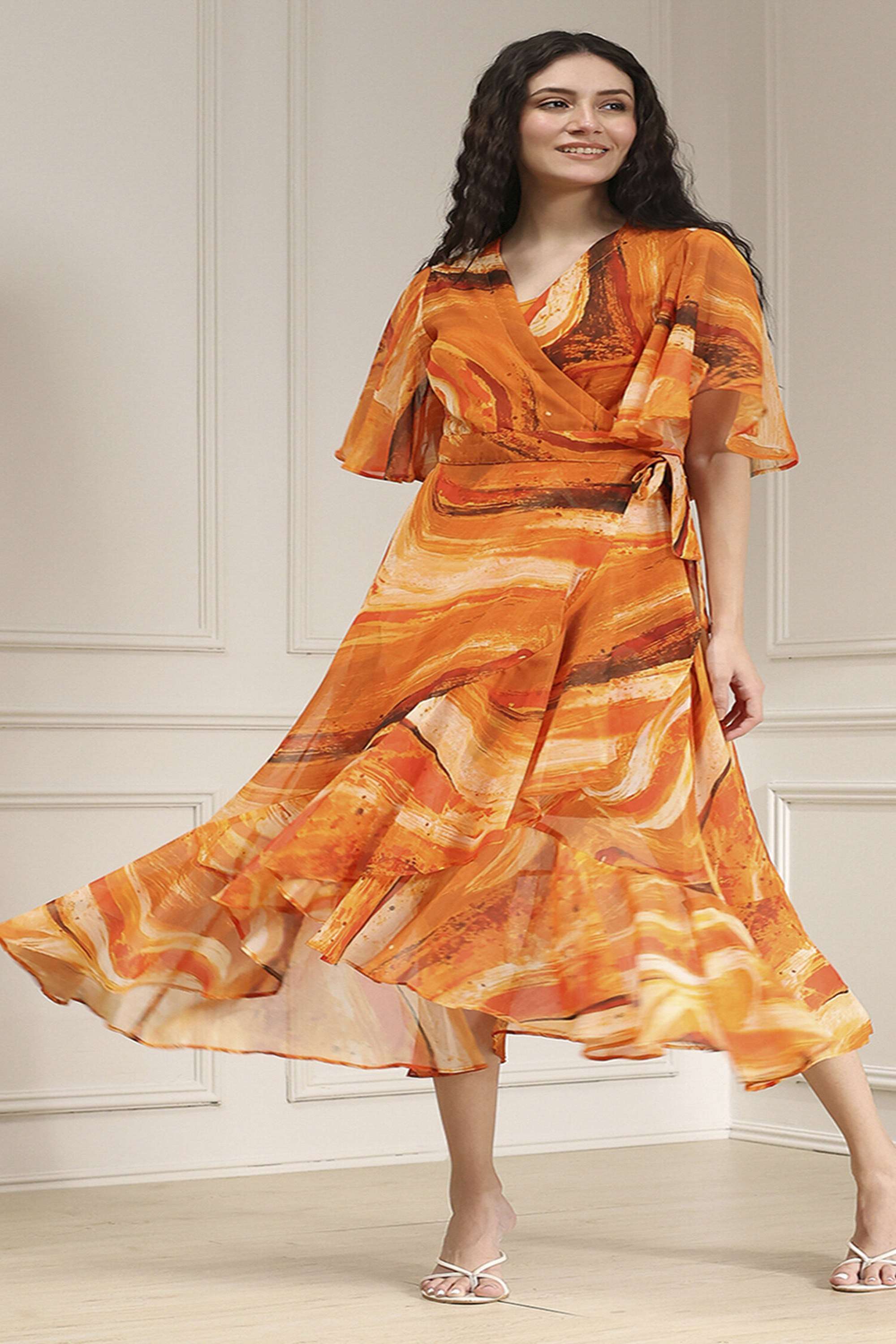 Printed-Polyester-V-Neck-Women-s-Festive-Wear-Kurta