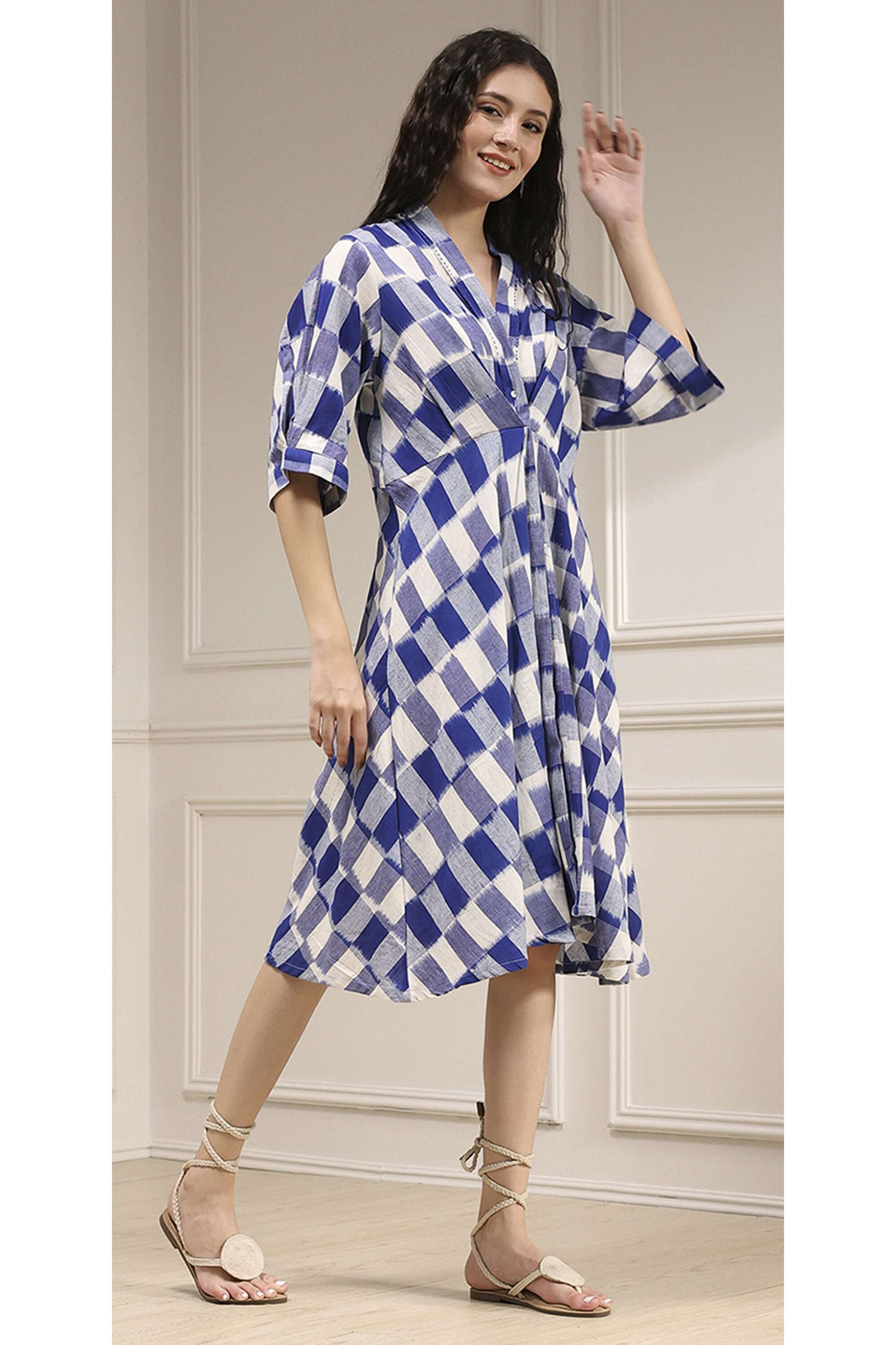 Tie-&-Dye-Cotton-V-Neck-Women-s-Dress