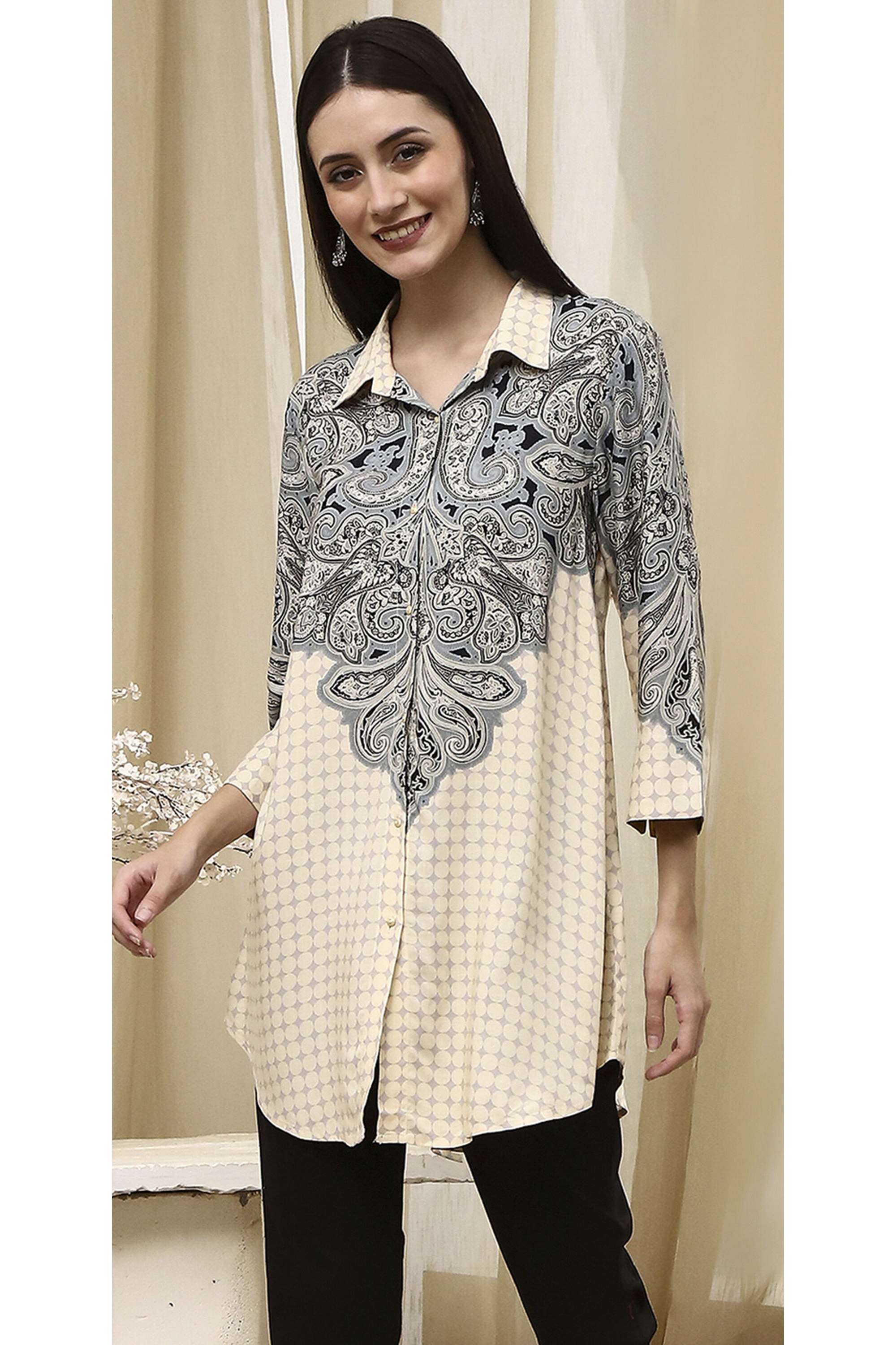 biba Printed Rayon Collared Women Tunic-picture-16